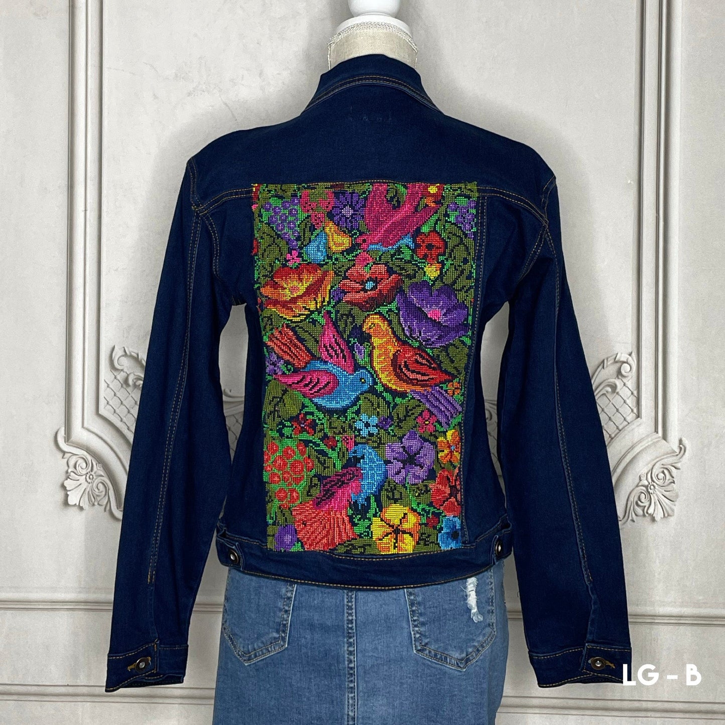 Mexican Embroidered Denim Jacket - Cross Stitch Roses