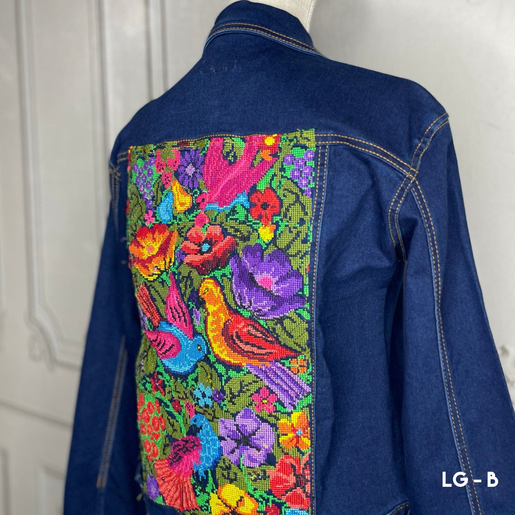 Mexican Embroidered Denim Jacket - Cross Stitch Roses