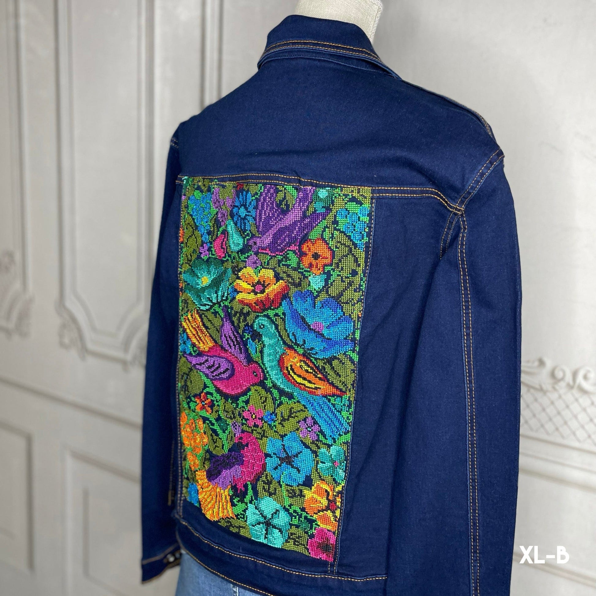 Mexican Embroidered Denim Jacket - Cross Stitch Roses