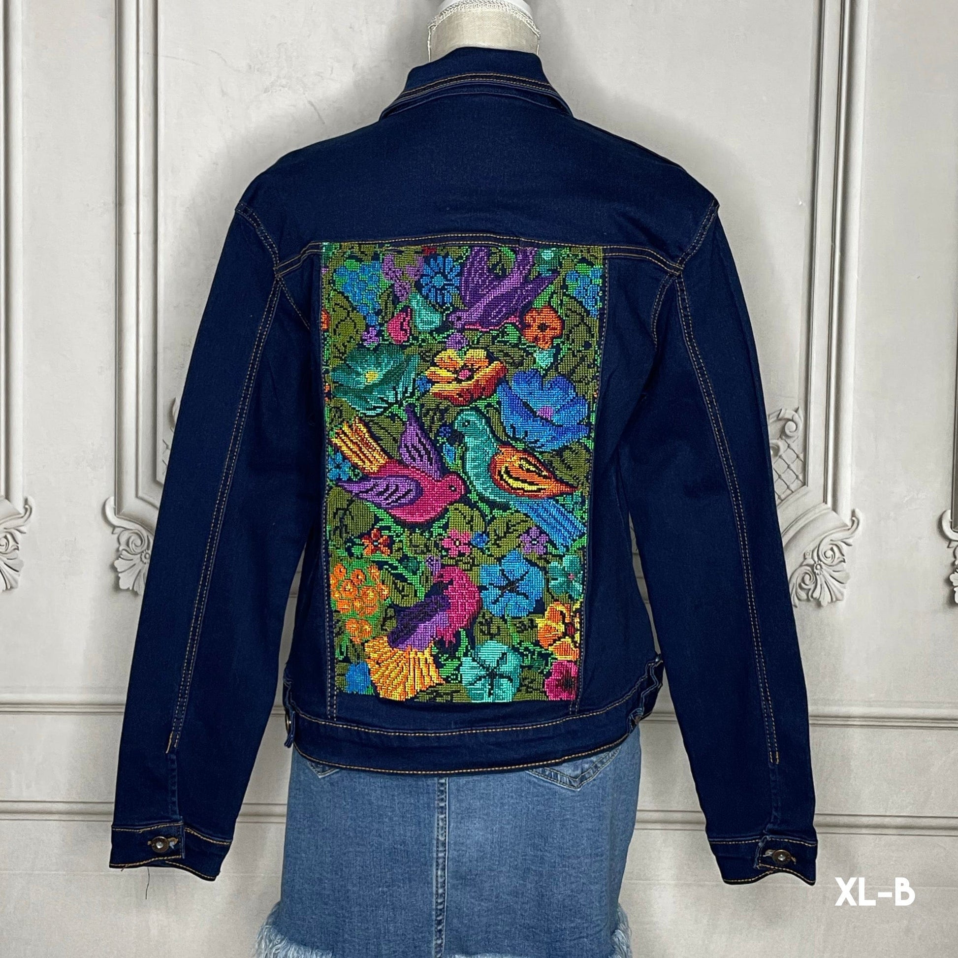 Mexican Embroidered Denim Jacket - Cross Stitch Roses