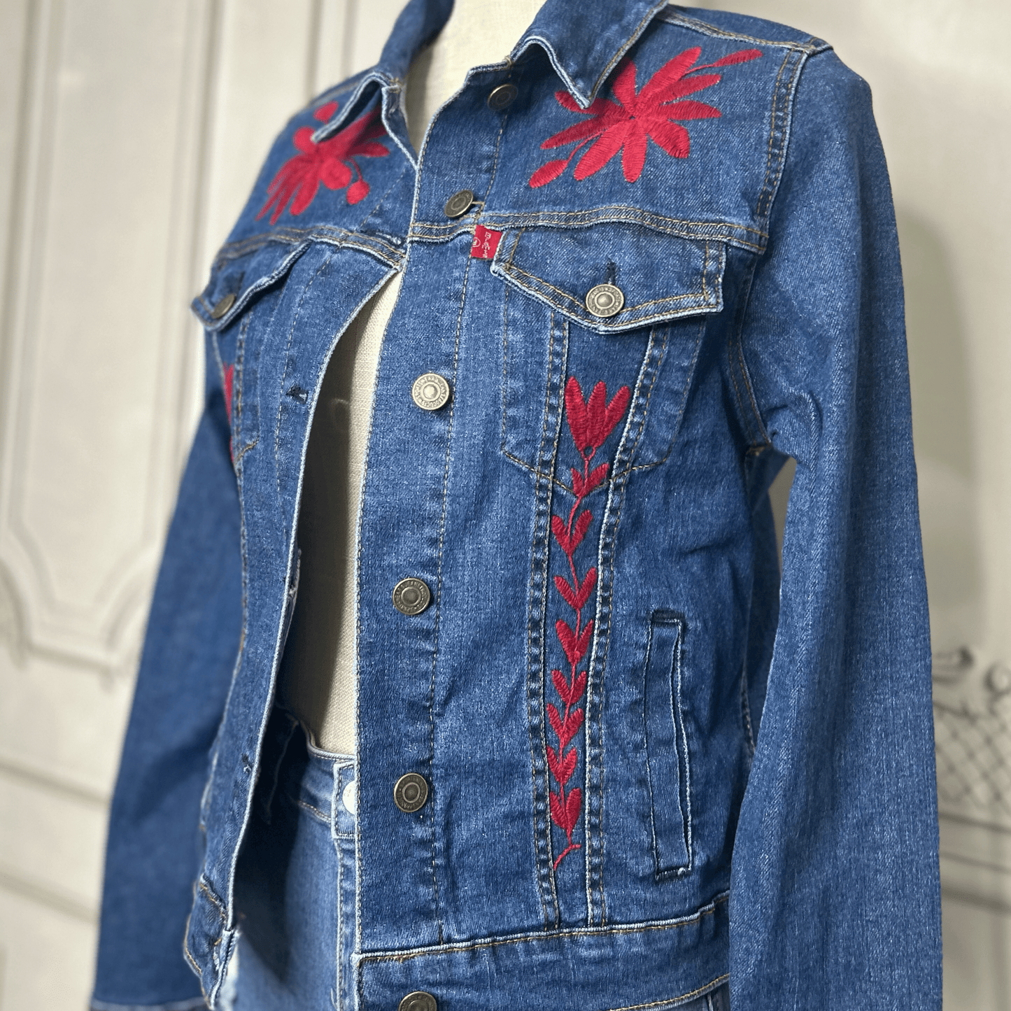 Mexican Embroidered Denim Jacket - Otomi Mexican Embroidered Denim Jacket - Otomi