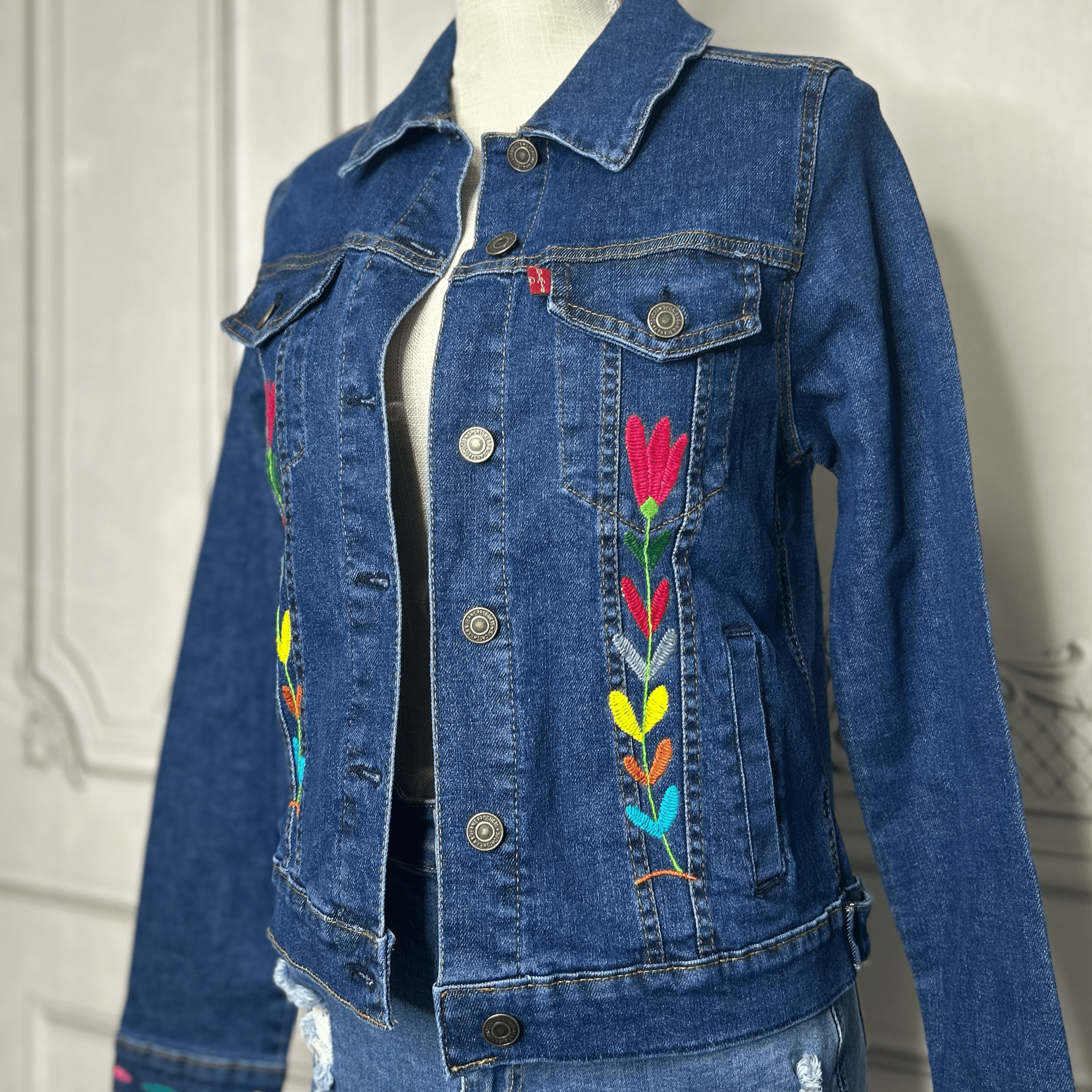 Mexican Embroidered Denim Jacket - Otomi Mexican Embroidered Denim Jacket - Otomi