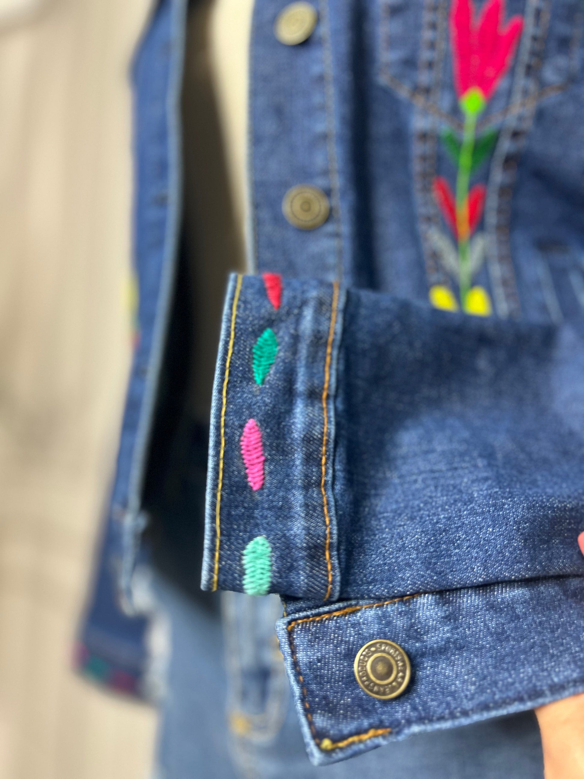 Mexican Embroidered Denim Jacket - Otomi Mexican Embroidered Denim Jacket - Otomi