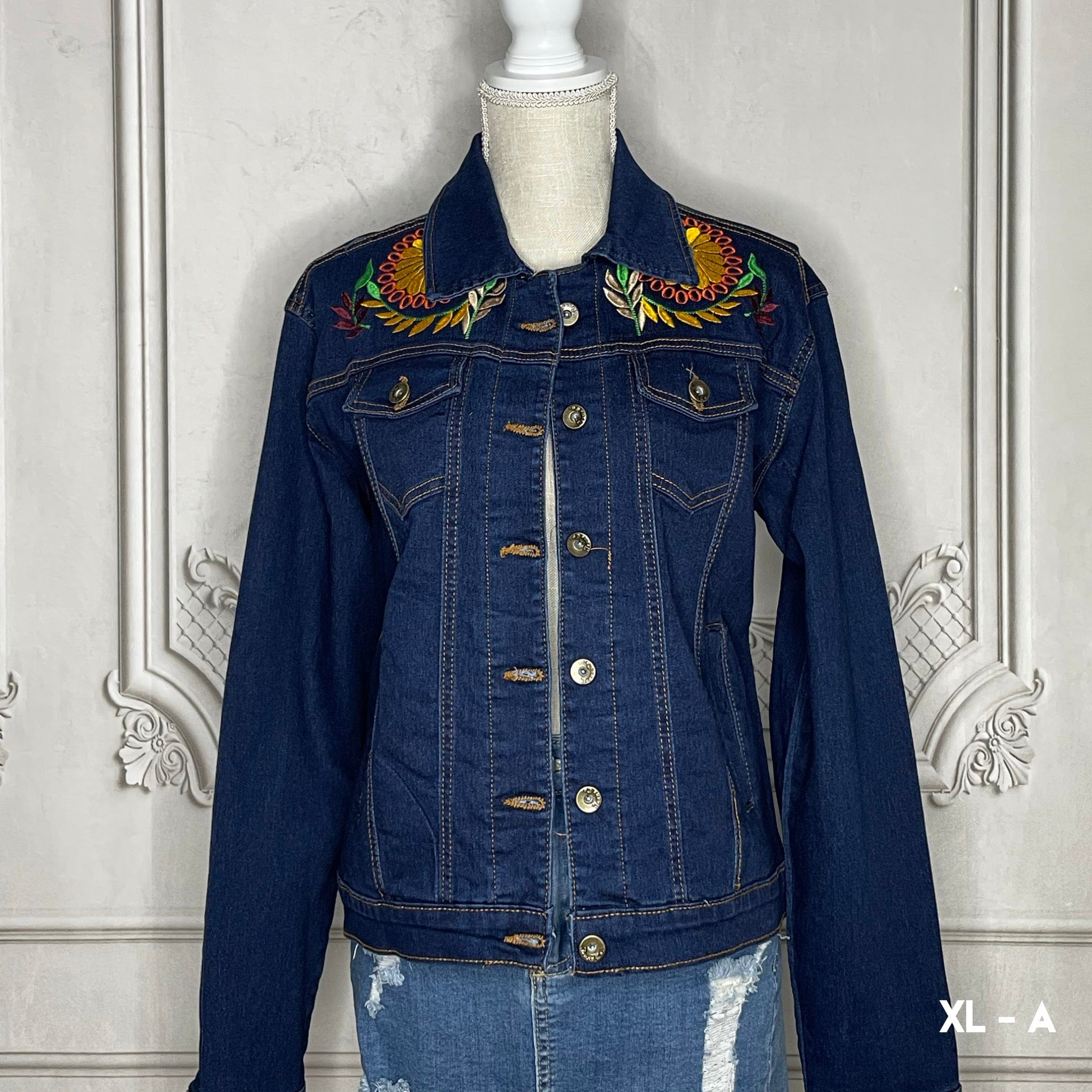 Mexican Embroidered Denim Jacket - Rococo