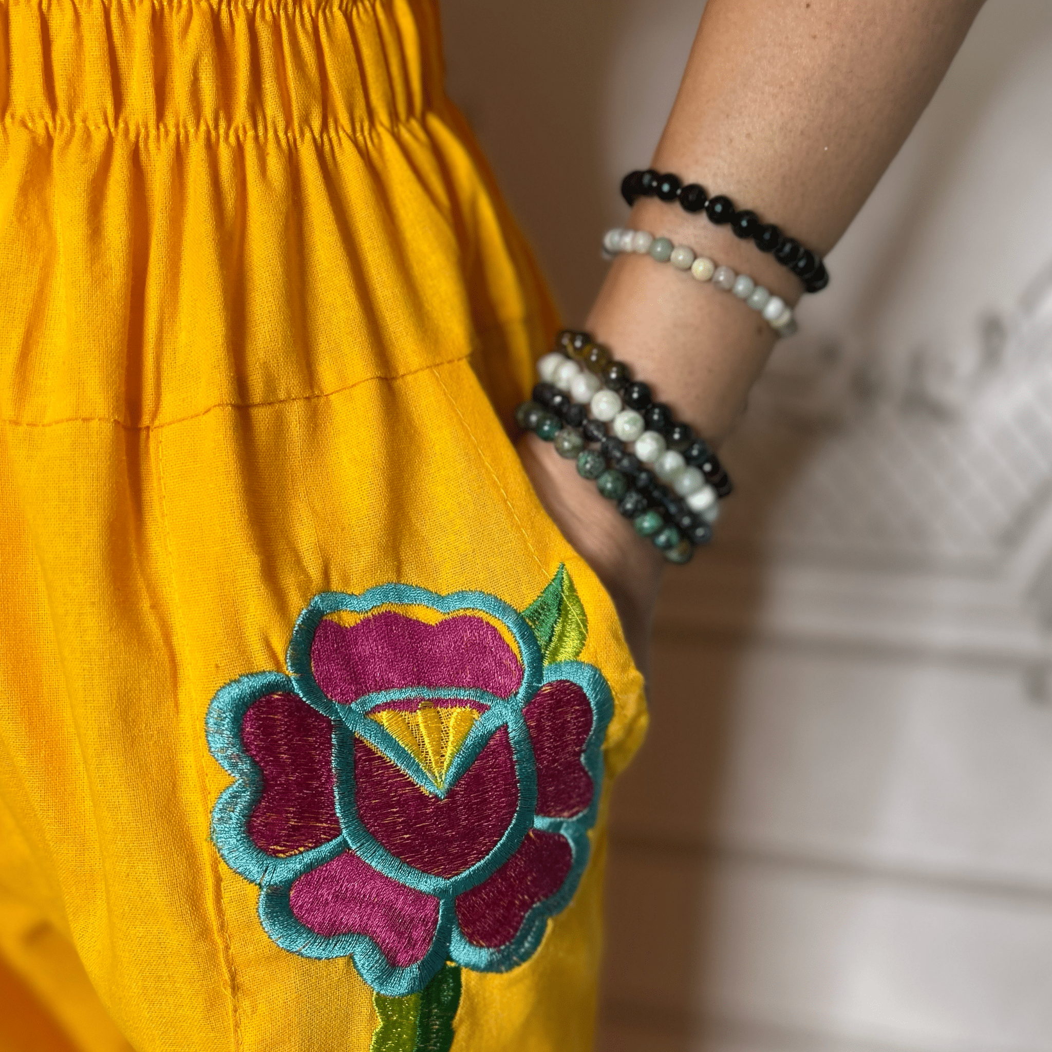 Mexican Embroidered Floral Zinnia Jumpsuit - Off Shoulder Mexican Embroidered Floral Zinnia Jumpsuit - Off Shoulder