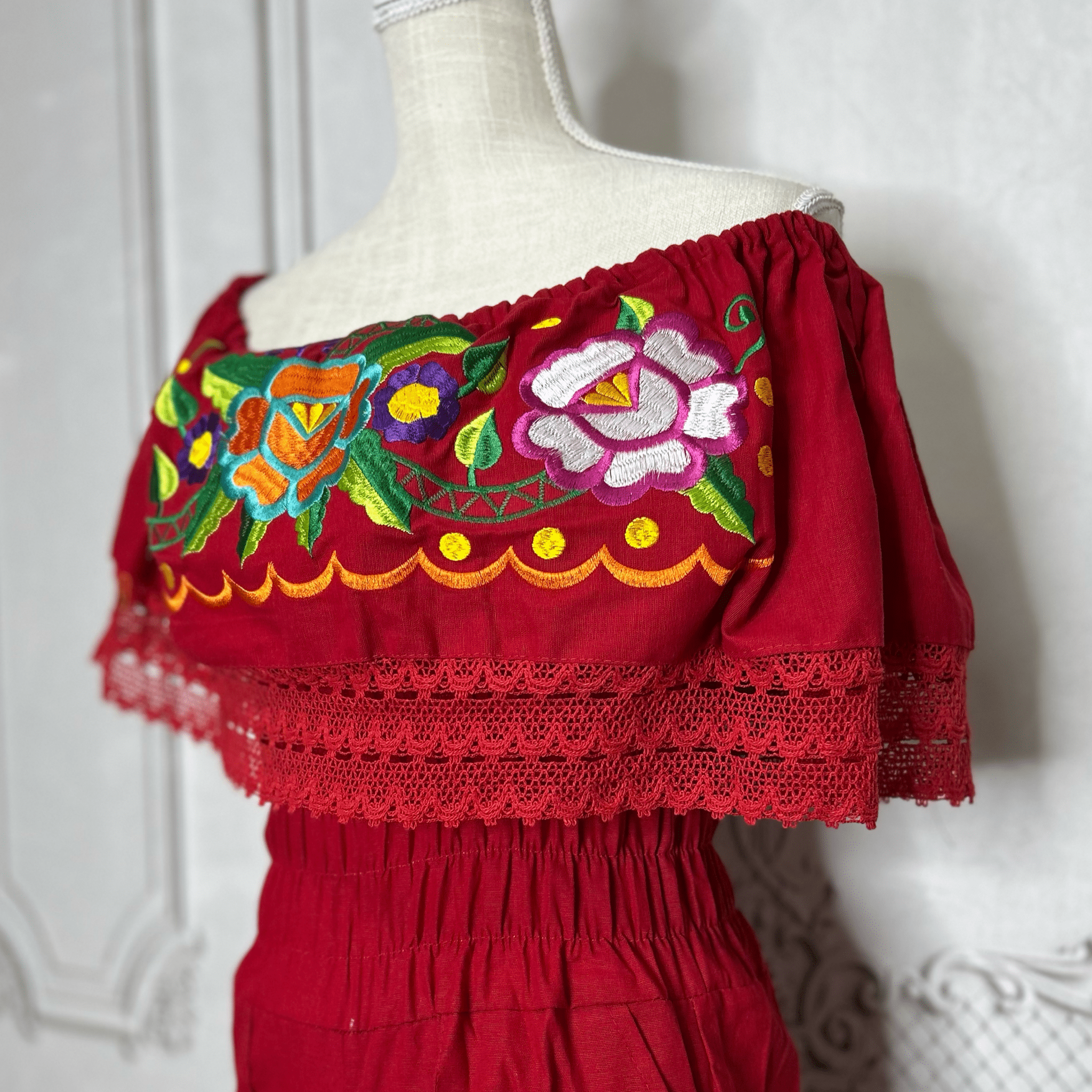 Mexican Embroidered Floral Zinnia Jumpsuit - Off Shoulder Mexican Embroidered Floral Zinnia Jumpsuit - Off Shoulder