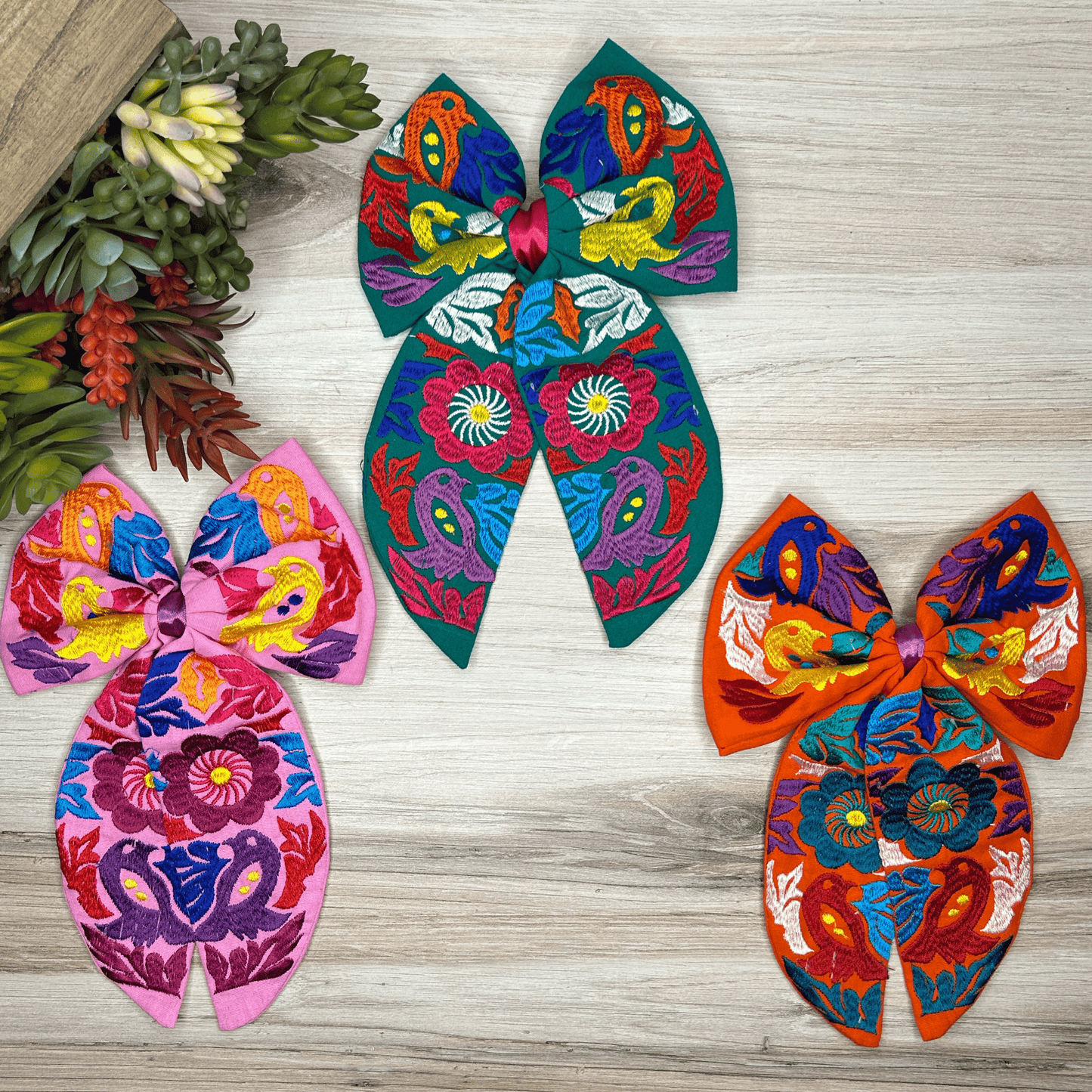 Mexican Embroidered Hair Bow - Jalapa Mexican Embroidered Hair Bow - Jalapa