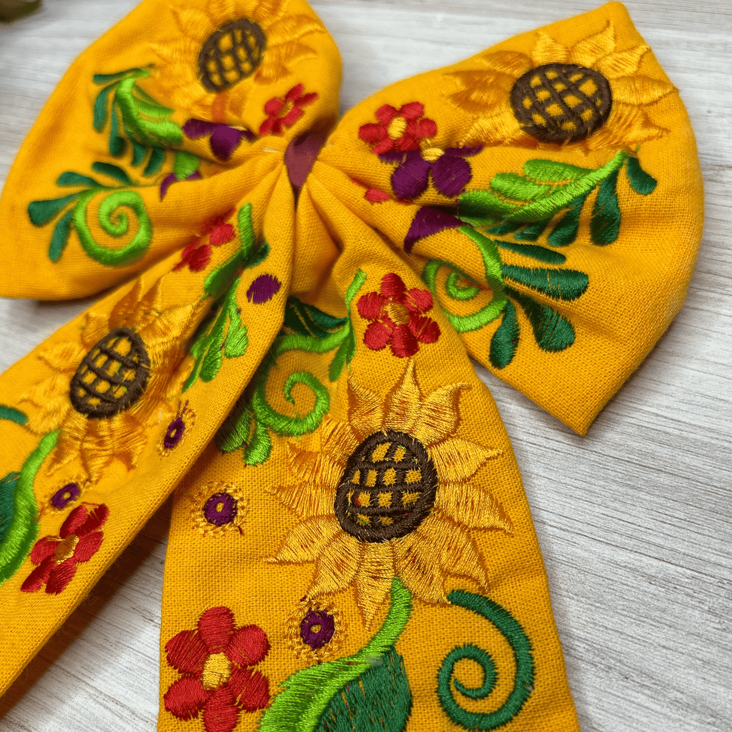 Mexican Embroidered Hair Bow - Sunflowers Mexican Embroidered Hair Bow - Sunflowers