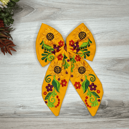 Mexican Embroidered Hair Bow - Sunflowers Mexican Embroidered Hair Bow - Sunflowers