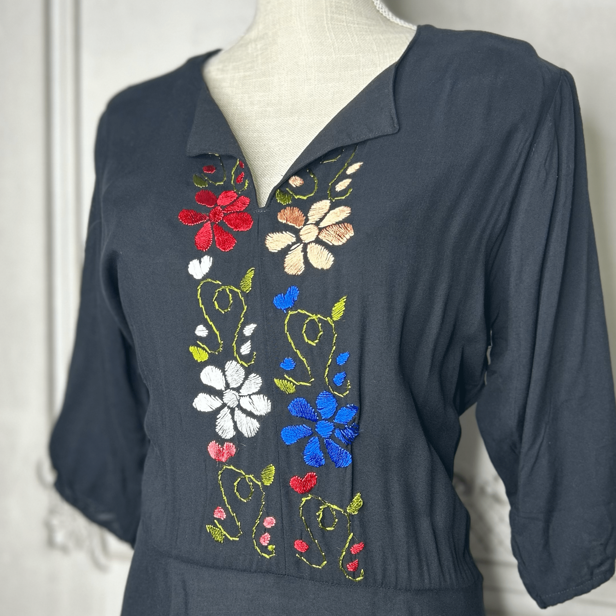 Mexican Embroidered Knee Length Dress - Margarita Mexican Embroidered Knee Length Dress - Margarita