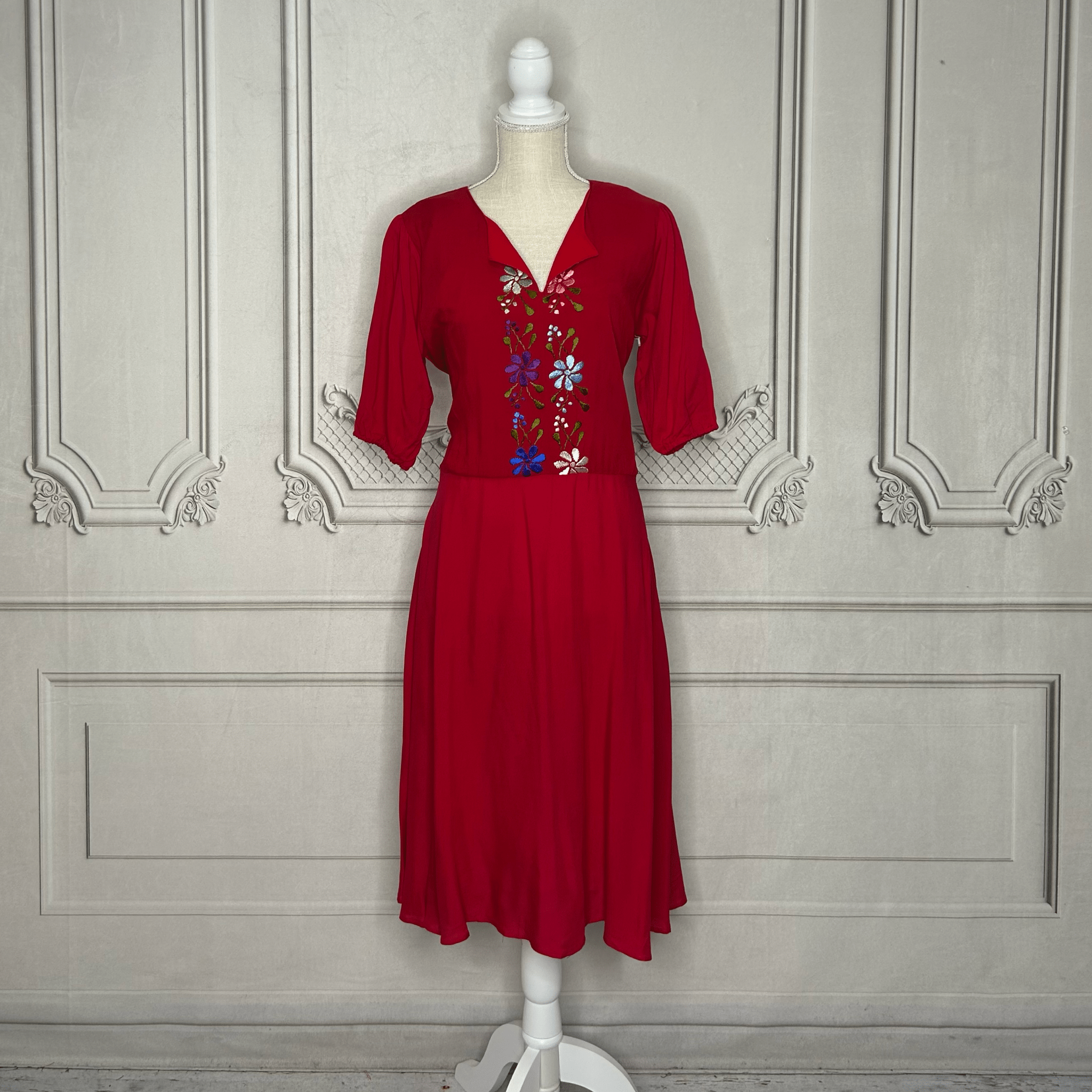 Mexican Embroidered Knee Length Dress - Margarita Mexican Embroidered Knee Length Dress - Margarita