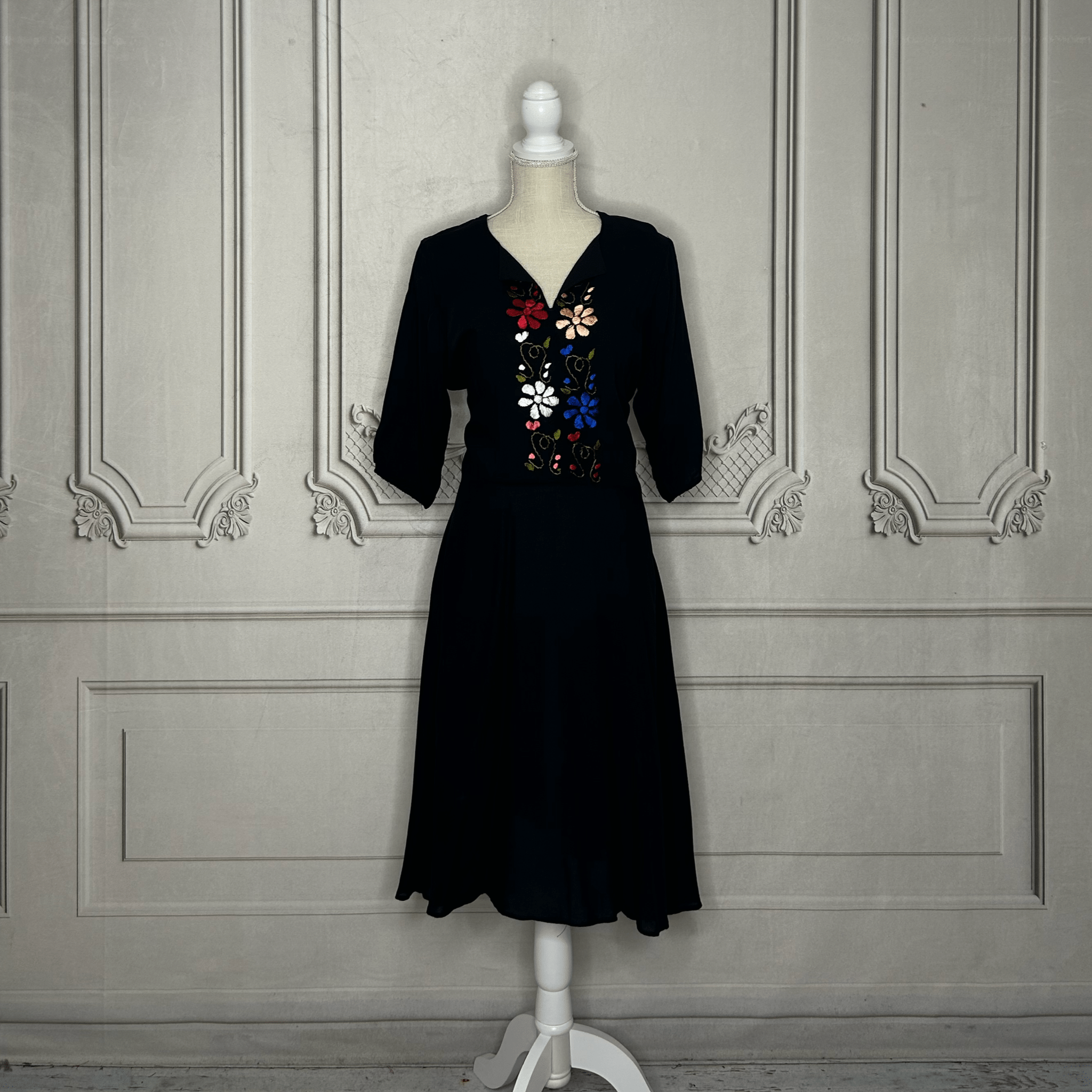 Mexican Embroidered Knee Length Dress - Margarita Mexican Embroidered Knee Length Dress - Margarita