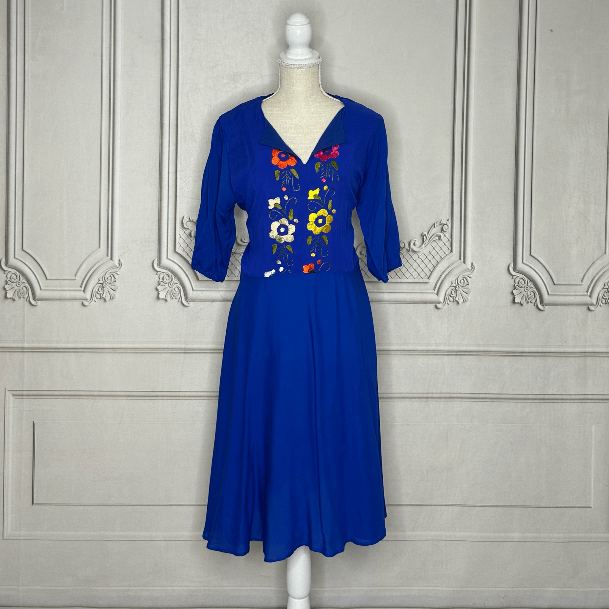 Mexican Embroidered Knee Length Dress - Margarita Mexican Embroidered Knee Length Dress - Margarita