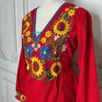Mexican Embroidered Long Sleeve Sunflower Tunic Mexican Embroidered Long Sleeve Sunflower Tunic
