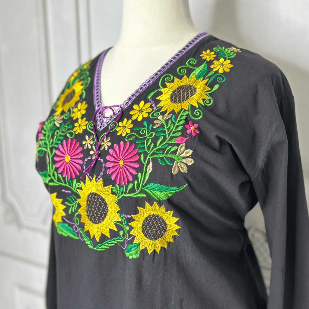 Mexican Embroidered Long Sleeve Sunflower Tunic Mexican Embroidered Long Sleeve Sunflower Tunic