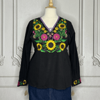 Mexican Embroidered Long Sleeve Sunflower Tunic Mexican Embroidered Long Sleeve Sunflower Tunic