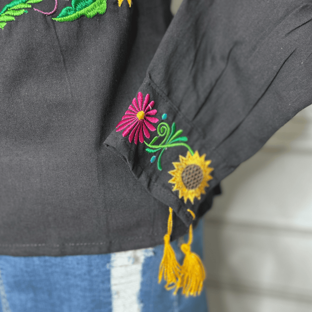 Mexican Embroidered Long Sleeve Sunflower Tunic Mexican Embroidered Long Sleeve Sunflower Tunic