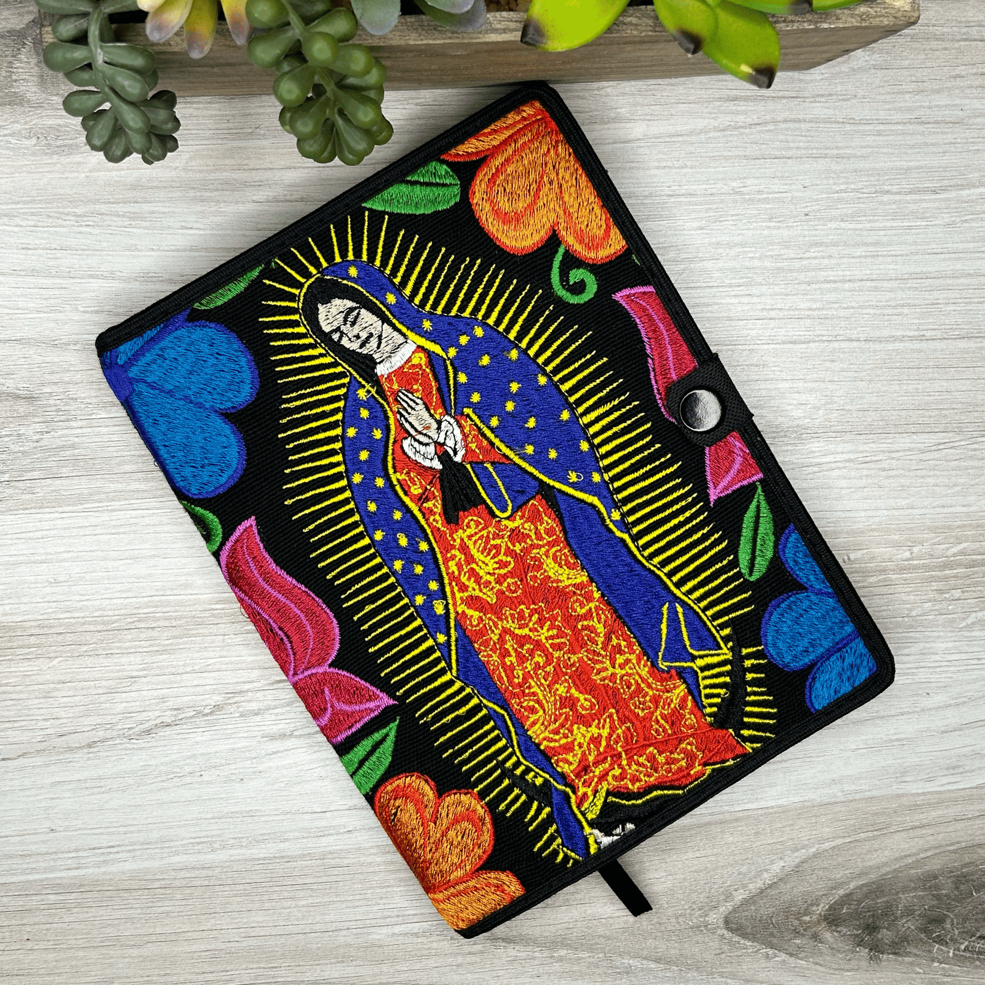 Mexican Embroidered Notebook Cover - Lady of Guadalupe