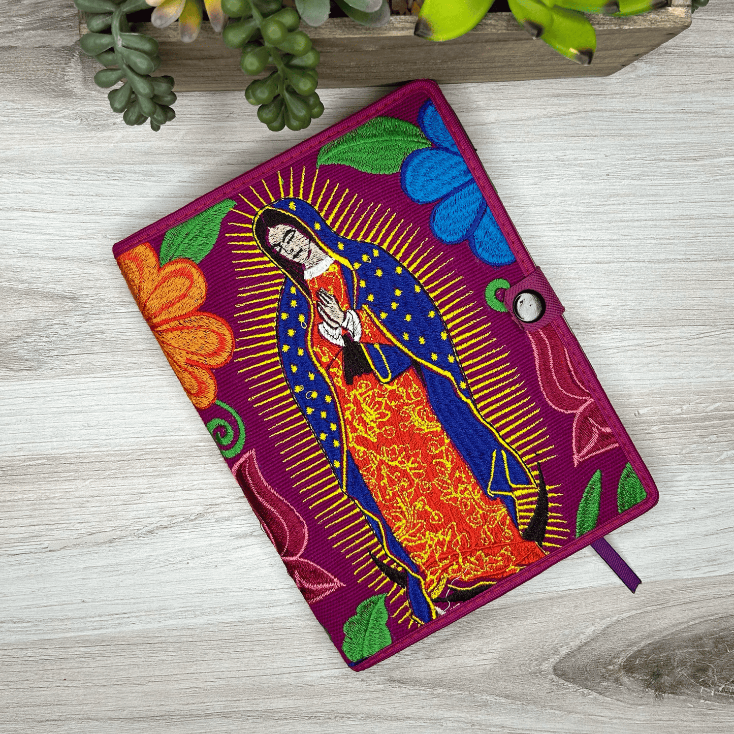 Mexican Embroidered Notebook Cover - Lady of Guadalupe