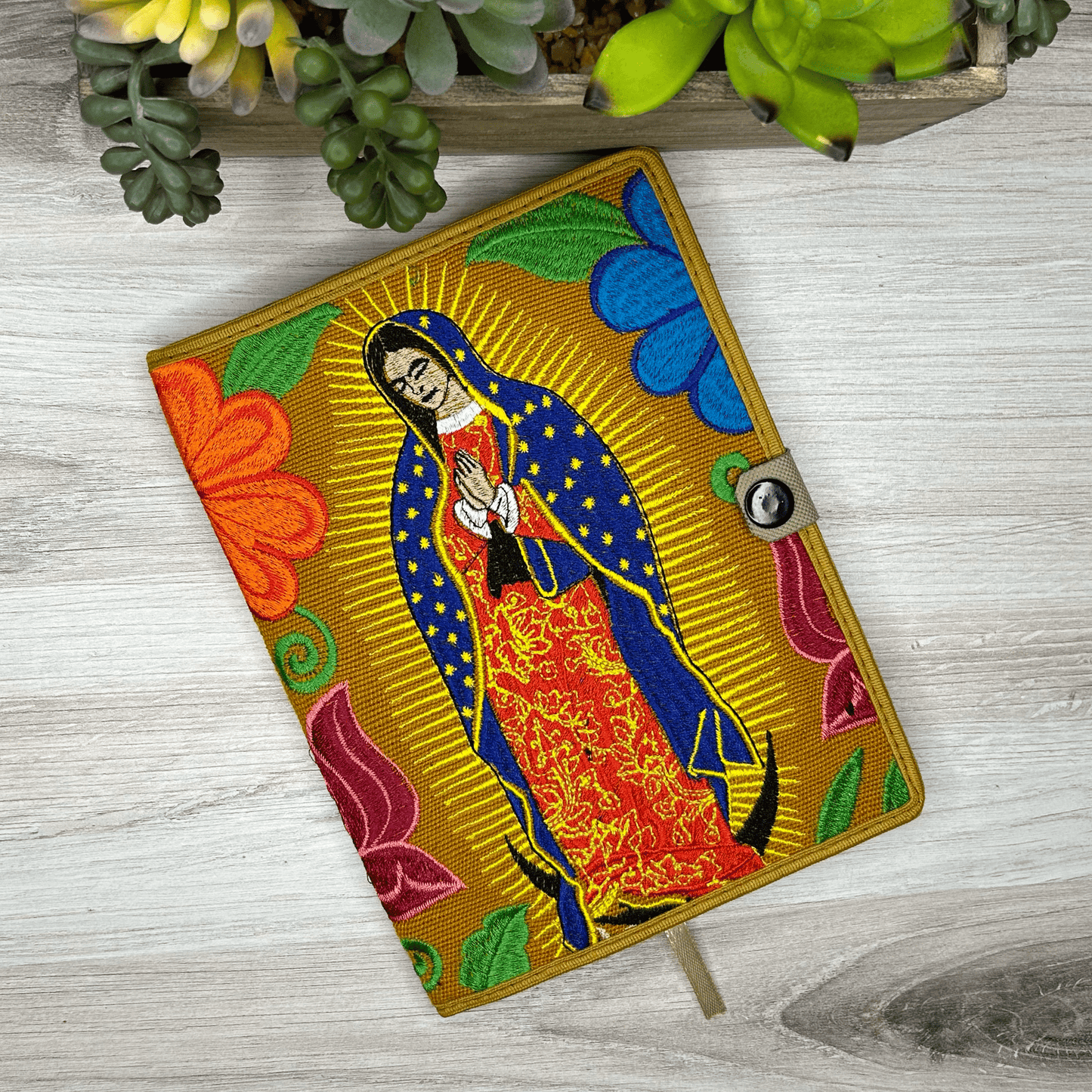 Mexican Embroidered Notebook Cover - Lady of Guadalupe