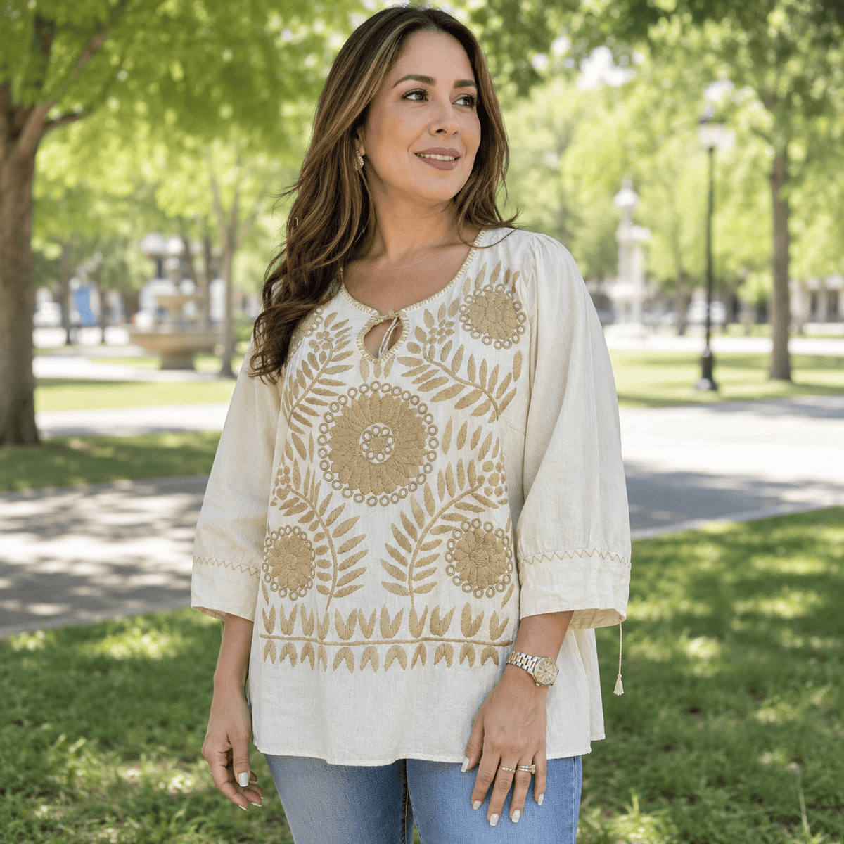 Mexican Embroidered Rococo Tunic - Cream Mexican Embroidered Rococo Tunic - Cream