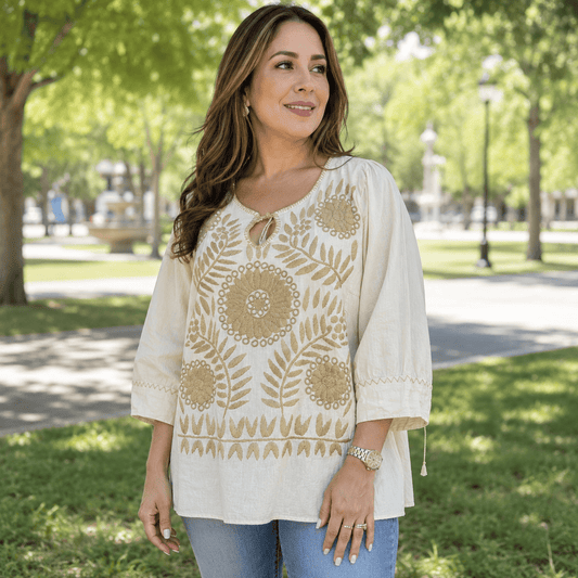 Mexican Embroidered Rococo Tunic - Cream Mexican Embroidered Rococo Tunic - Cream