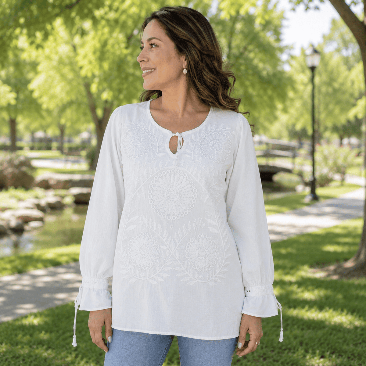 Mexican Embroidered Rococo Tunic - White Mexican Embroidered Rococo Tunic - White