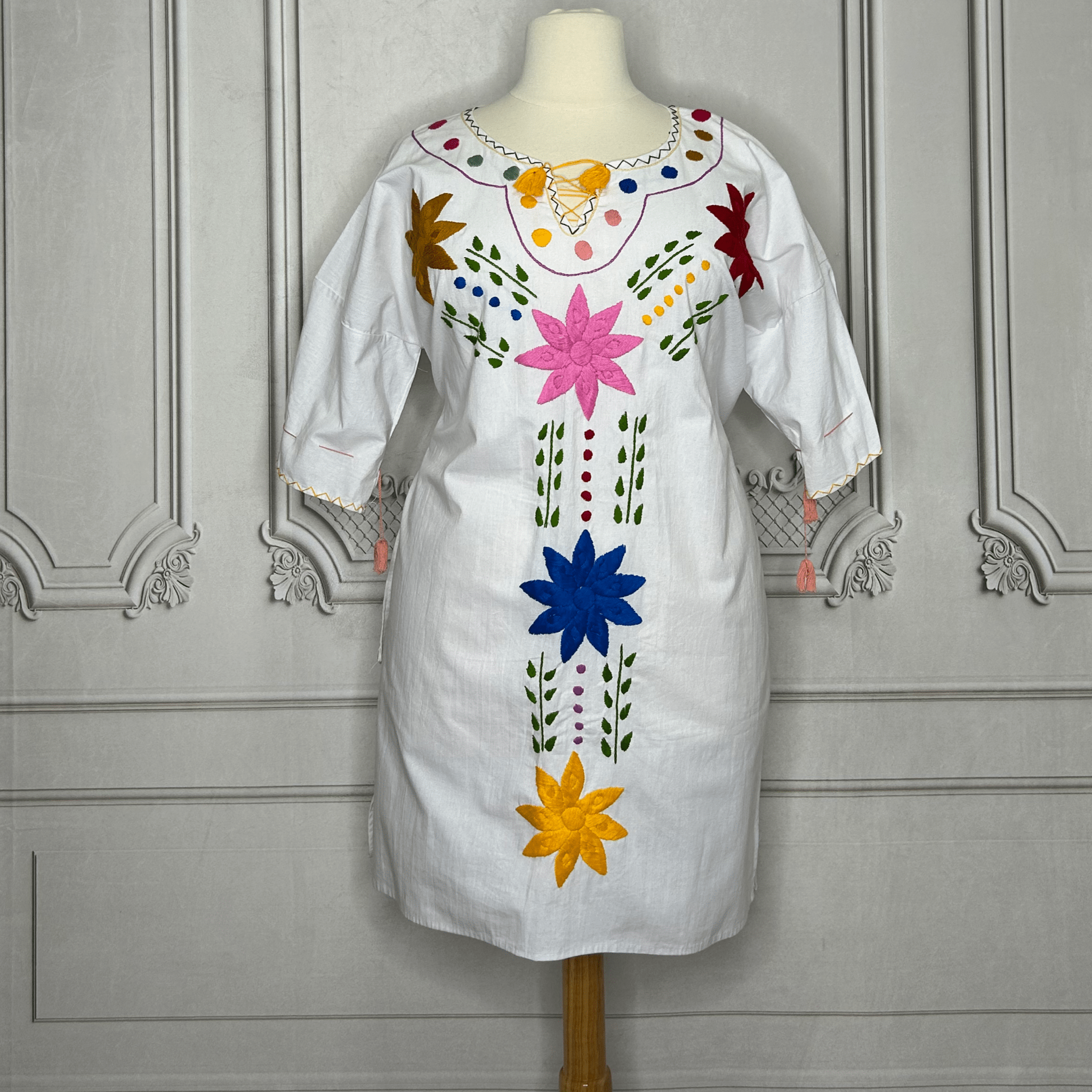 Mexican Embroidered Short Sleeve PLUS Size Dress - Jazmin Mexican Embroidered Short Sleeve PLUS Size Dress - Jazmin