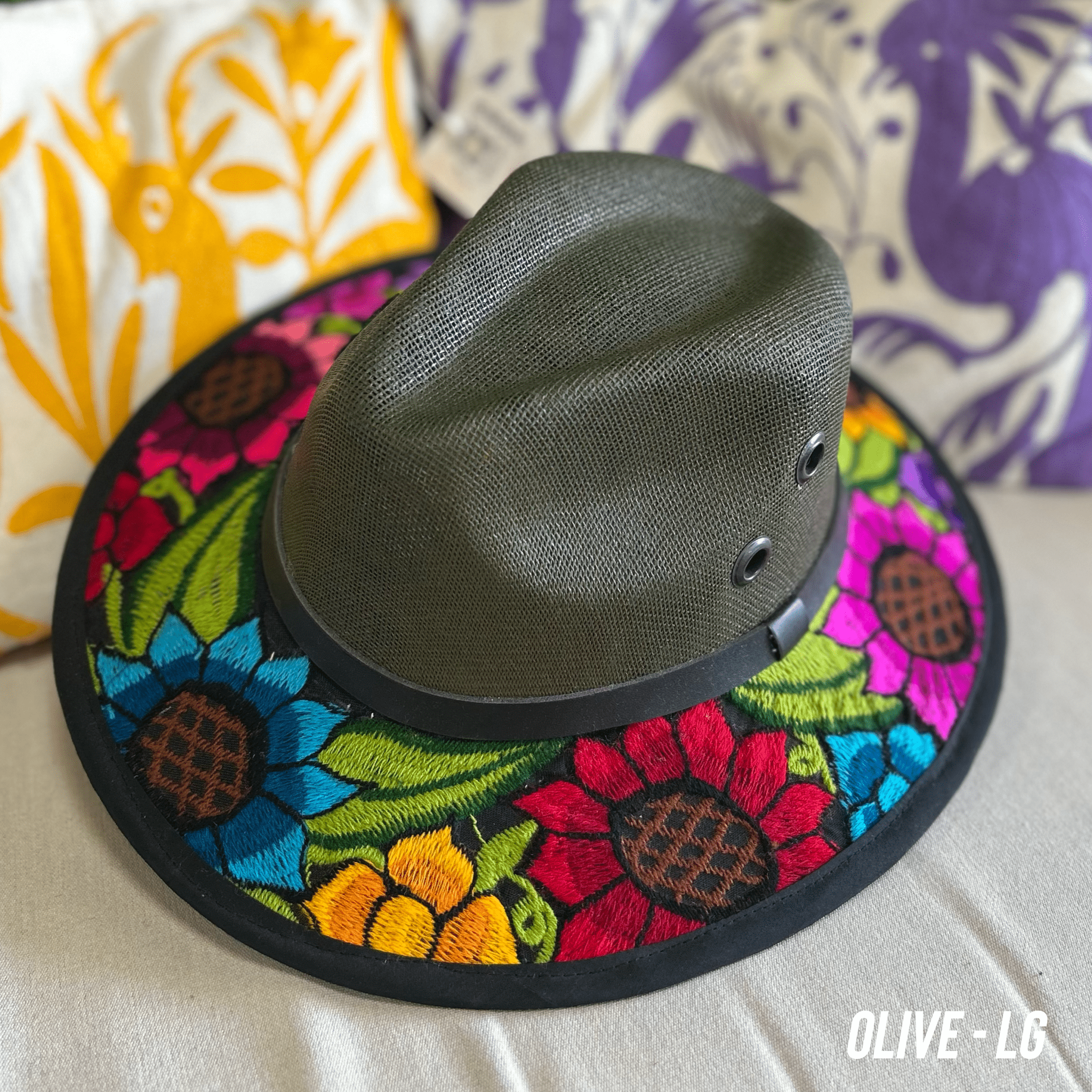 Mexican Embroidered Sun Hat - Multi Sunflowers Mexican Embroidered Sun Hat - Multi Sunflowers
