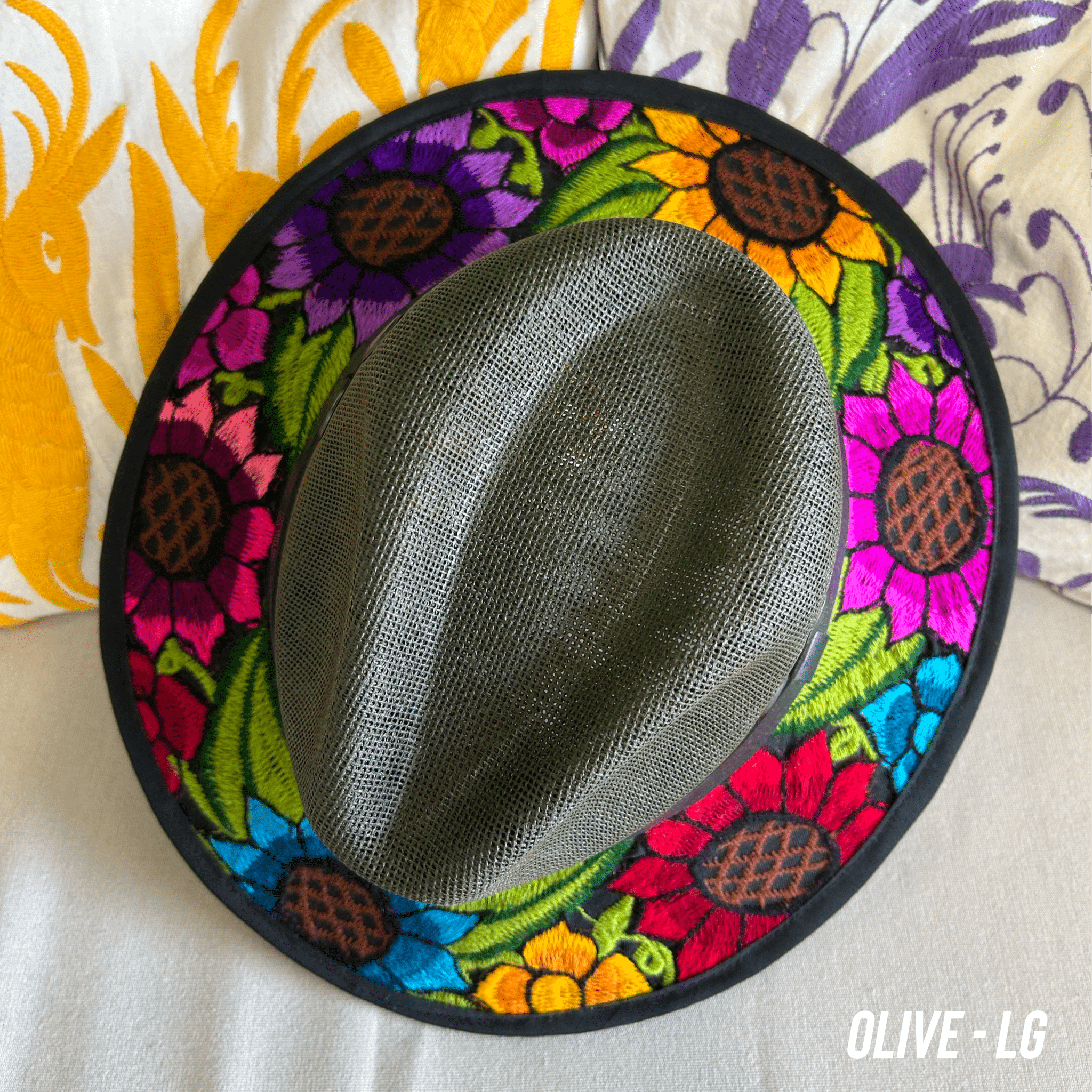 Mexican Embroidered Sun Hat - Multi Sunflowers Mexican Embroidered Sun Hat - Multi Sunflowers