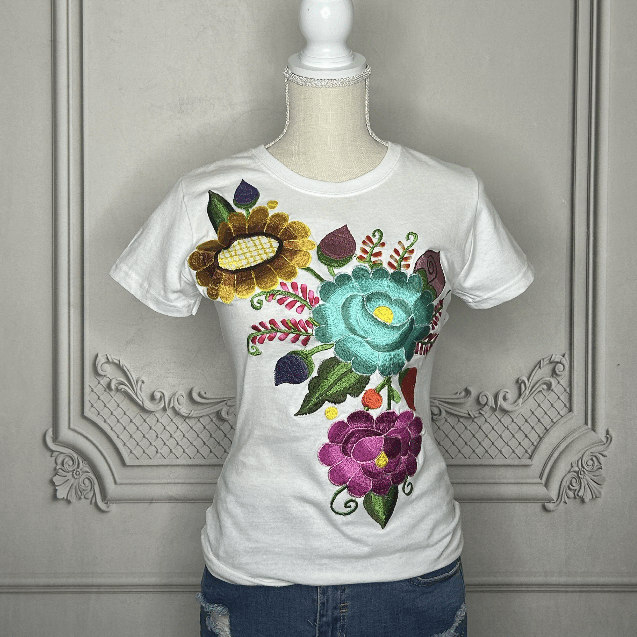 Mexican Embroidered T-Shirt - Zinnia Mexican Embroidered T-Shirt - Zinnia