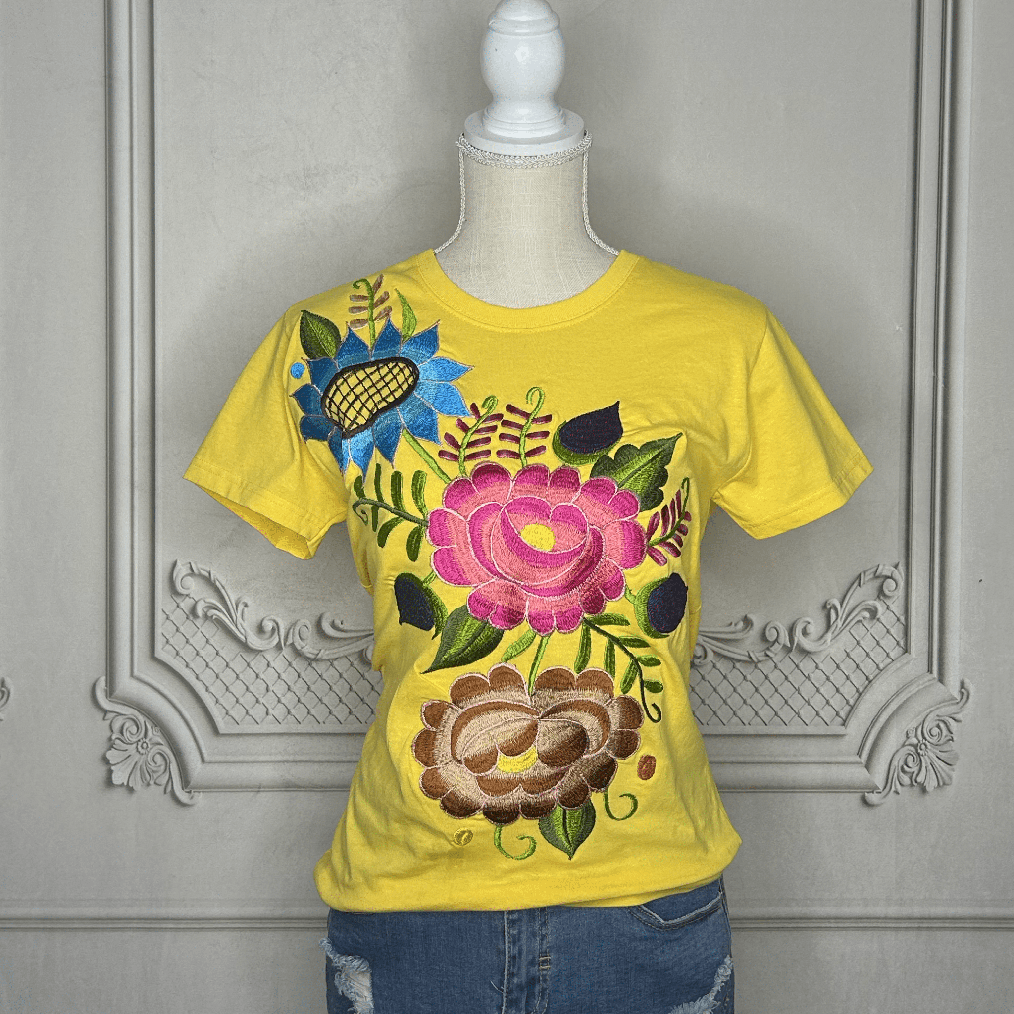 Mexican Embroidered T-Shirt - Zinnia Mexican Embroidered T-Shirt - Zinnia
