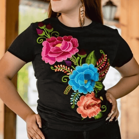 Mexican Embroidered T-Shirt - Zinnia Mexican Embroidered T-Shirt - Zinnia