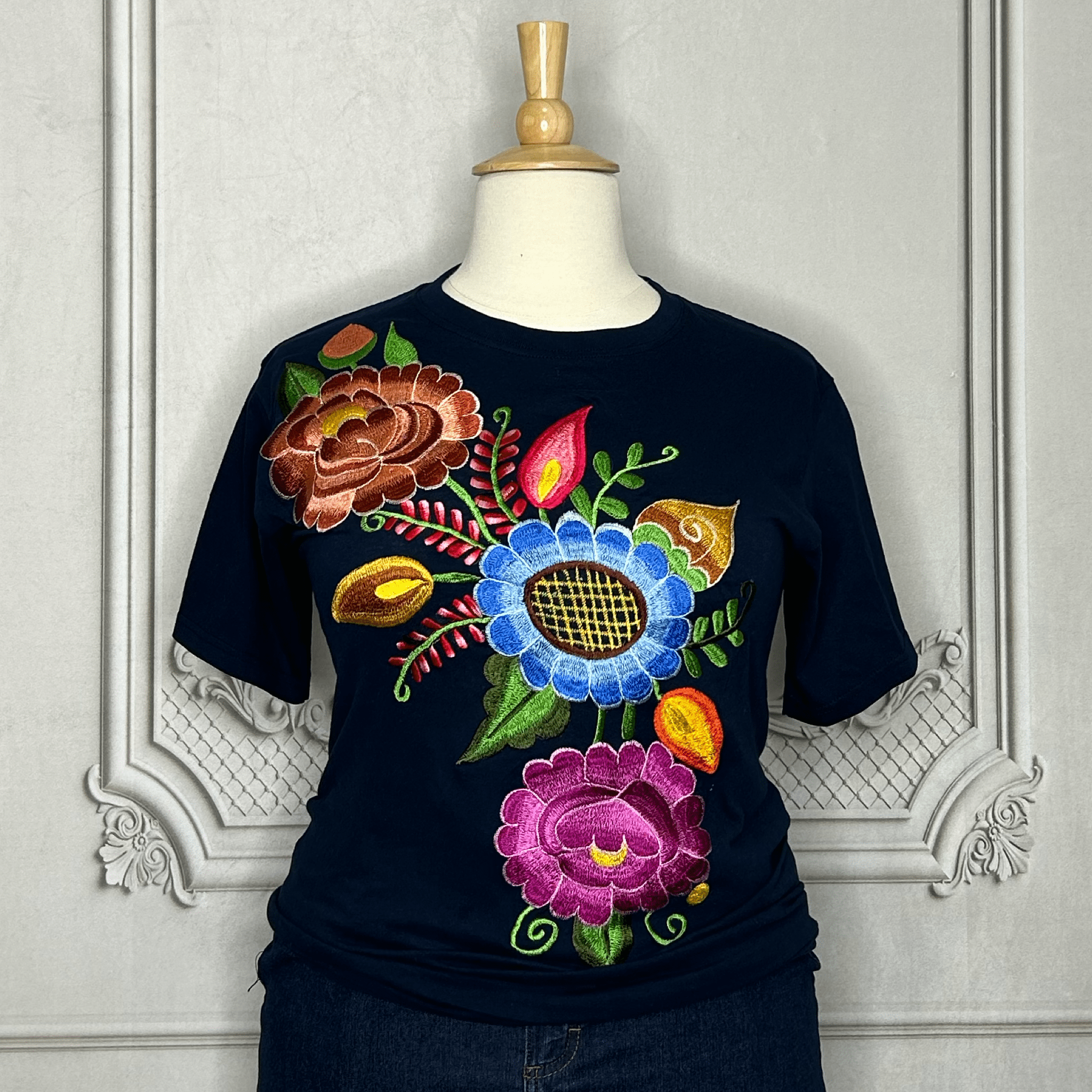Mexican Embroidered T-Shirt - Zinnia Mexican Embroidered T-Shirt - Zinnia