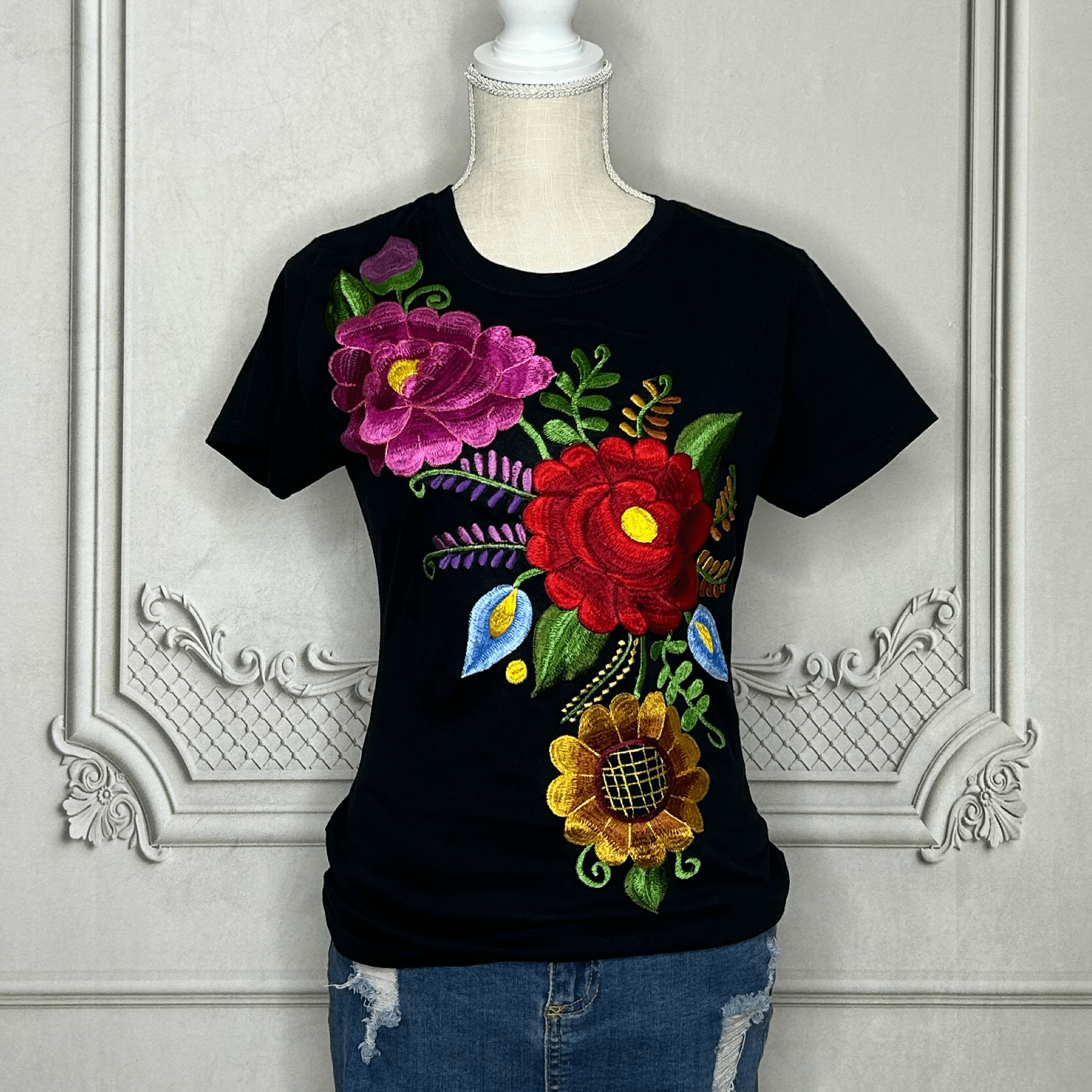 Mexican Embroidered T-Shirt - Zinnia Mexican Embroidered T-Shirt - Zinnia