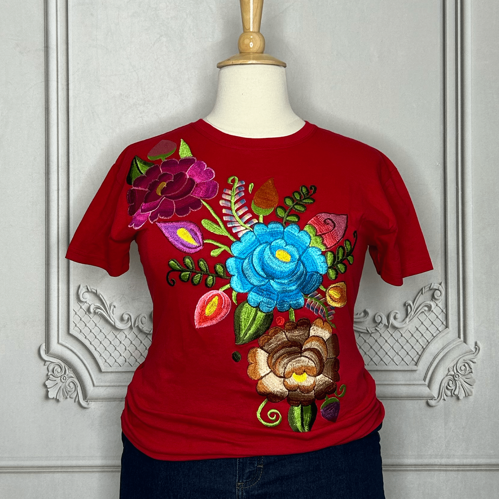 Mexican Embroidered T-Shirt - Zinnia Mexican Embroidered T-Shirt - Zinnia