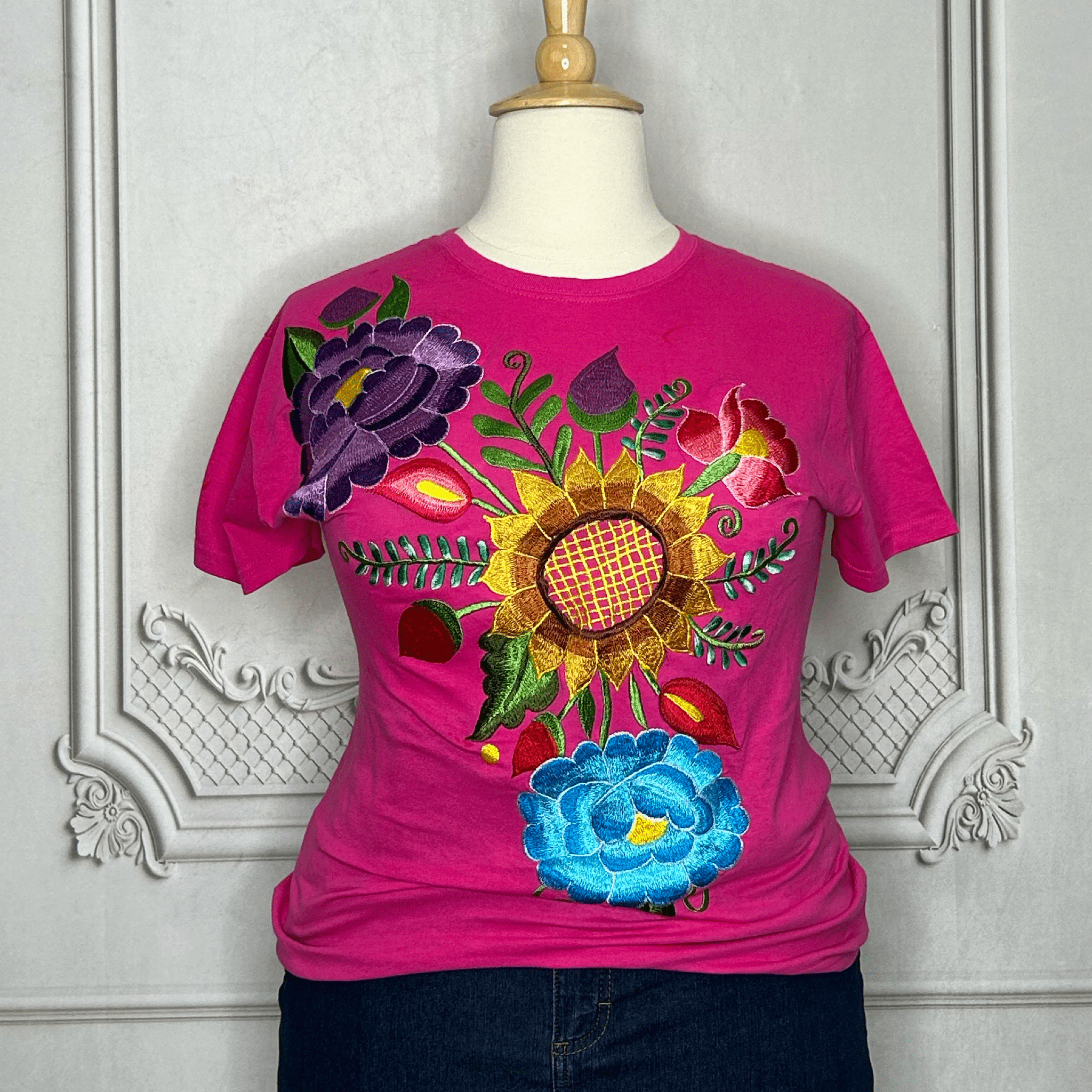 Mexican Embroidered T-Shirt - Zinnia Mexican Embroidered T-Shirt - Zinnia