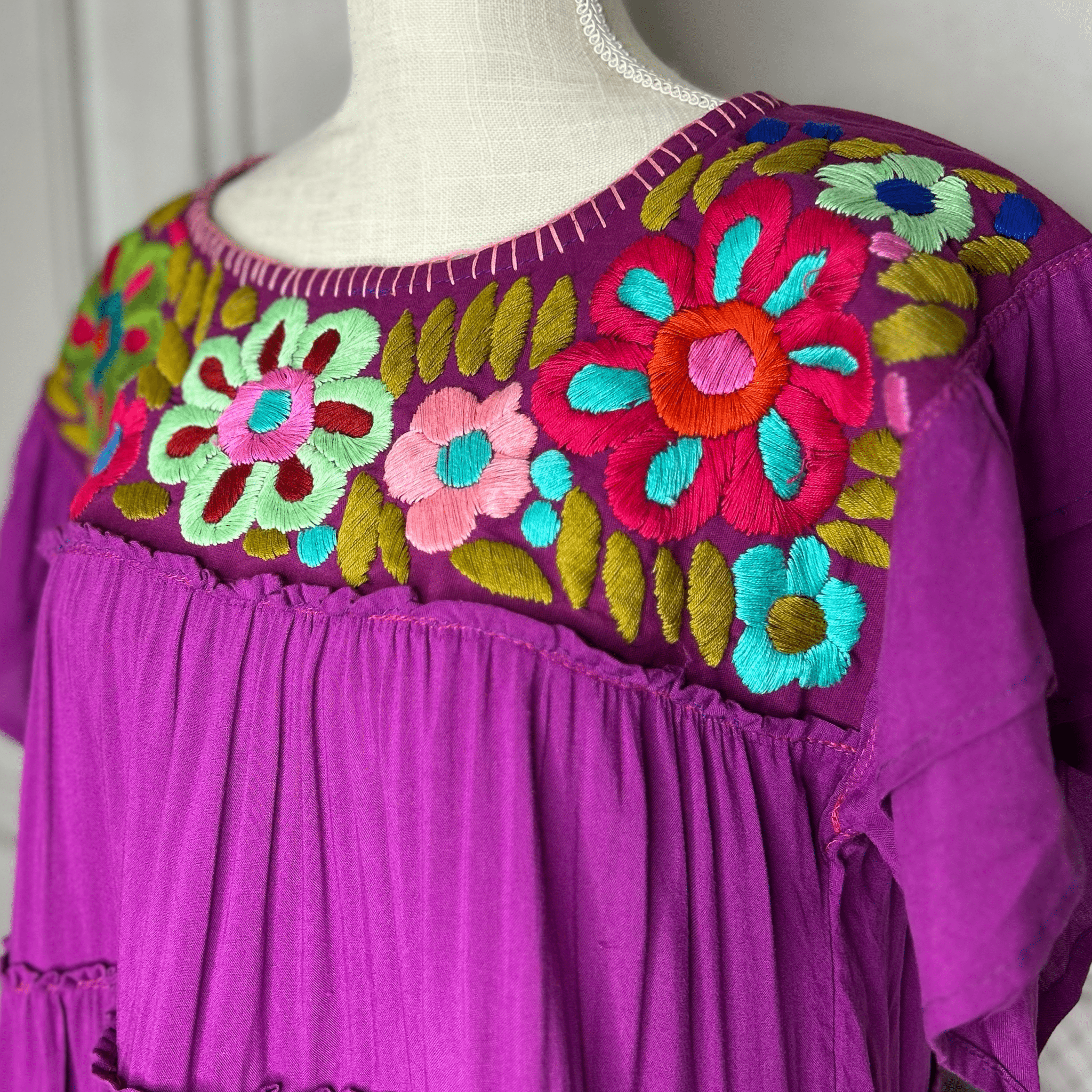 Mexican Embroidered Tiered Tunic with Layered Sleeve - Rosie Mexican Embroidered Tiered Tunic with Layered Sleeve - Rosie