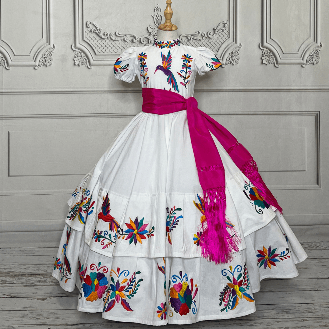 Mexican Flower Girl Dress - Escaramuza Colibri – Camelia Mexican Boutique