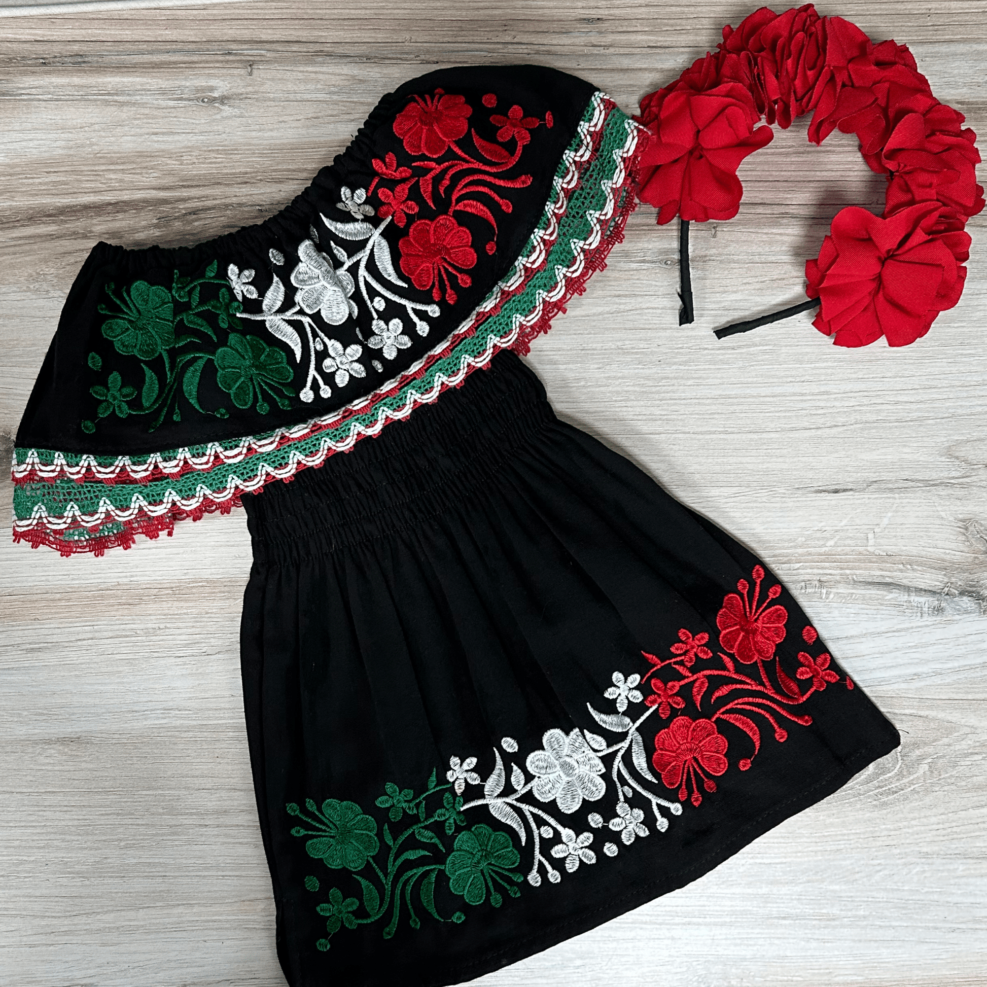 Mexican Girl Off Shoulder Tri Color  Dress - Viva Mexico