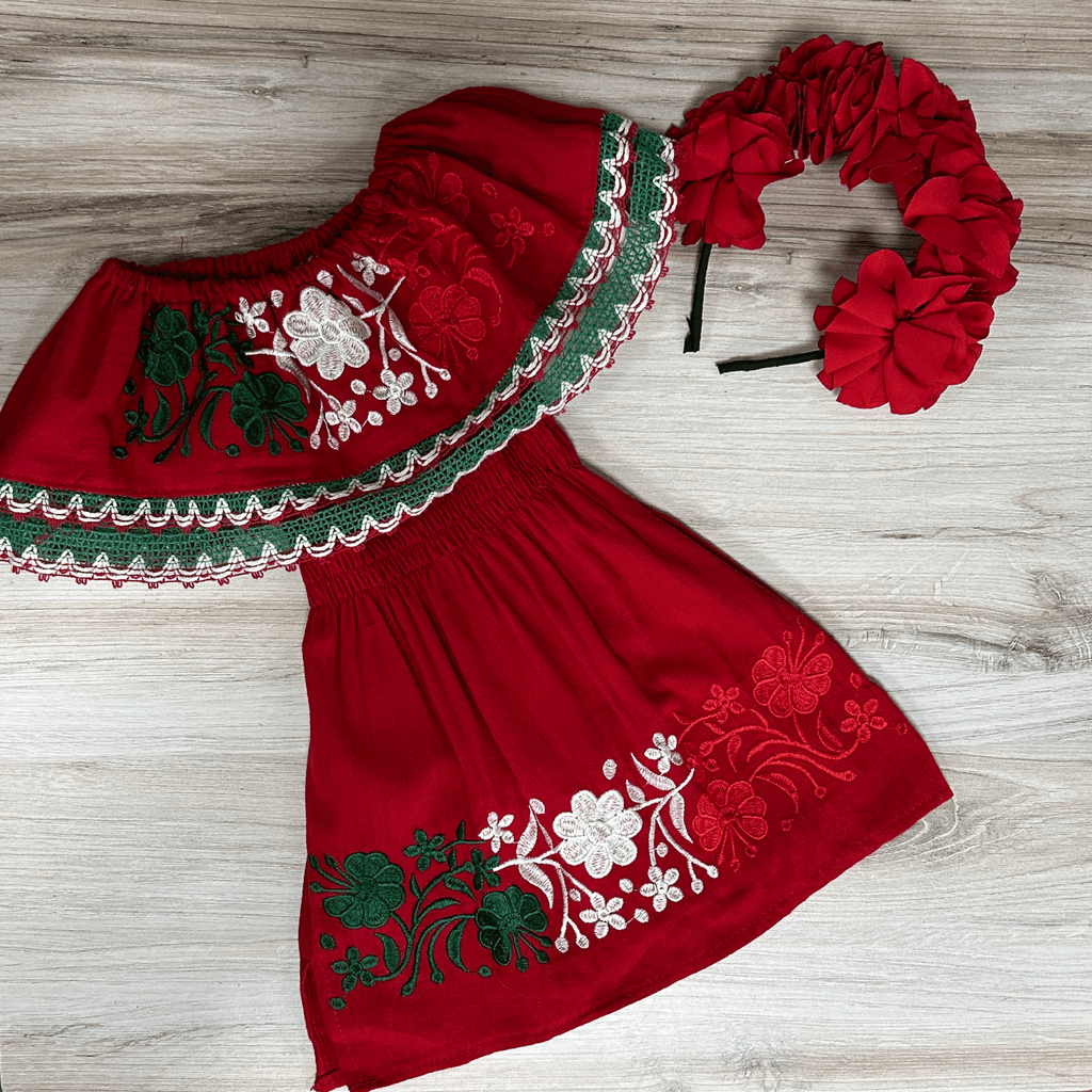 Mexican Girl Off Shoulder Tri Color  Dress - Viva Mexico