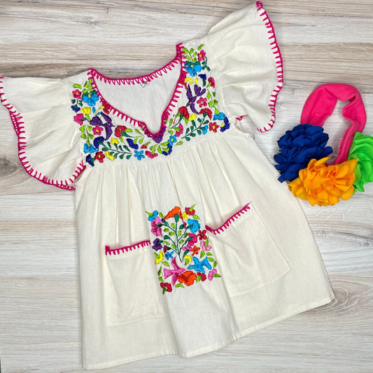 Mexican Girl San Antonino Butterfly Sleeve Dress