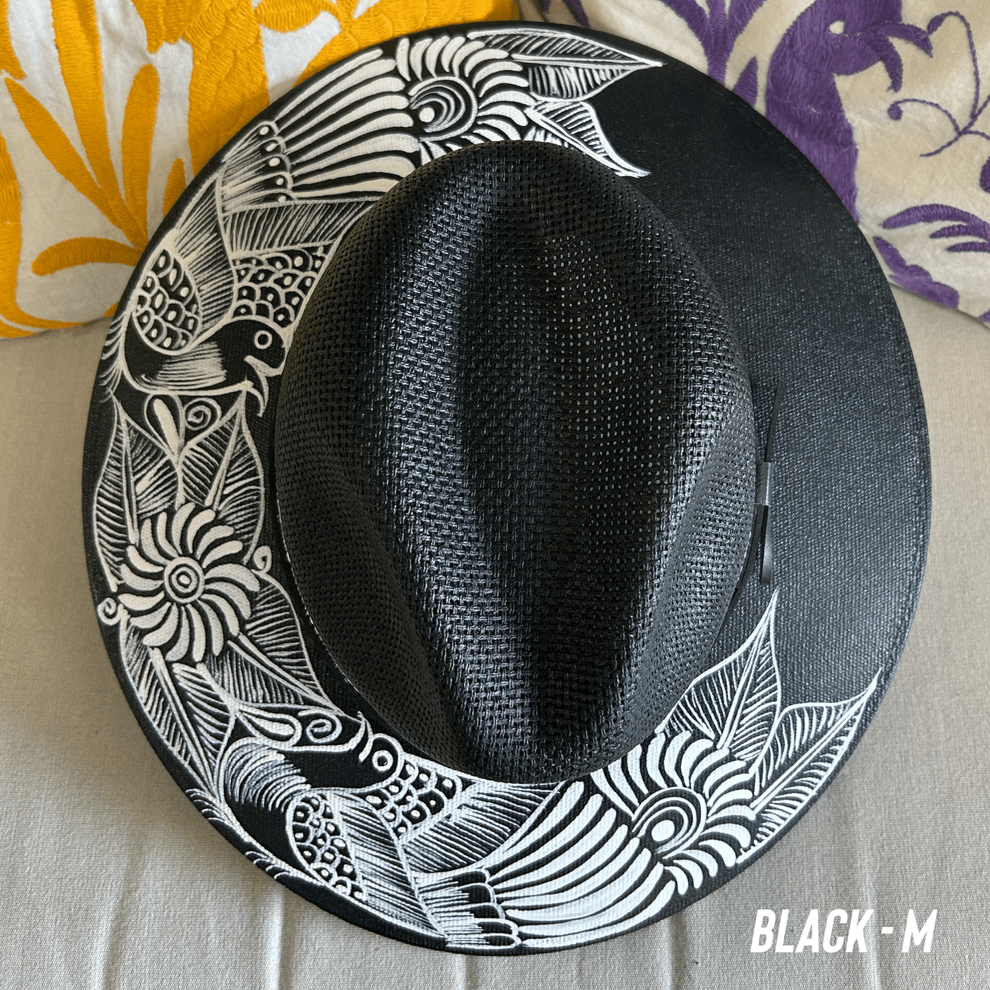Mexican Hand Painted Black and White Sun Hat Mexican Hand Painted Black and White Sun Hat