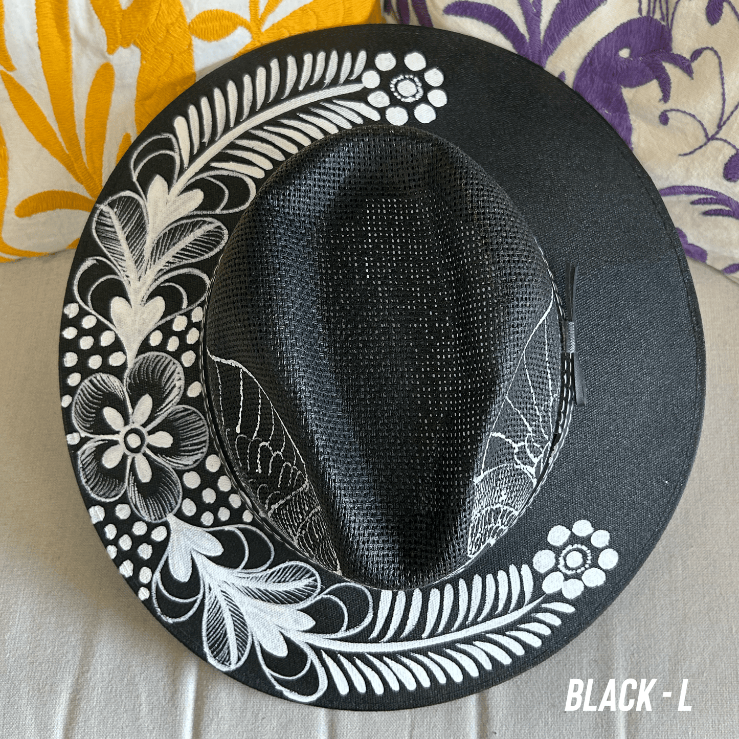 Mexican Hand Painted Black and White Sun Hat Mexican Hand Painted Black and White Sun Hat