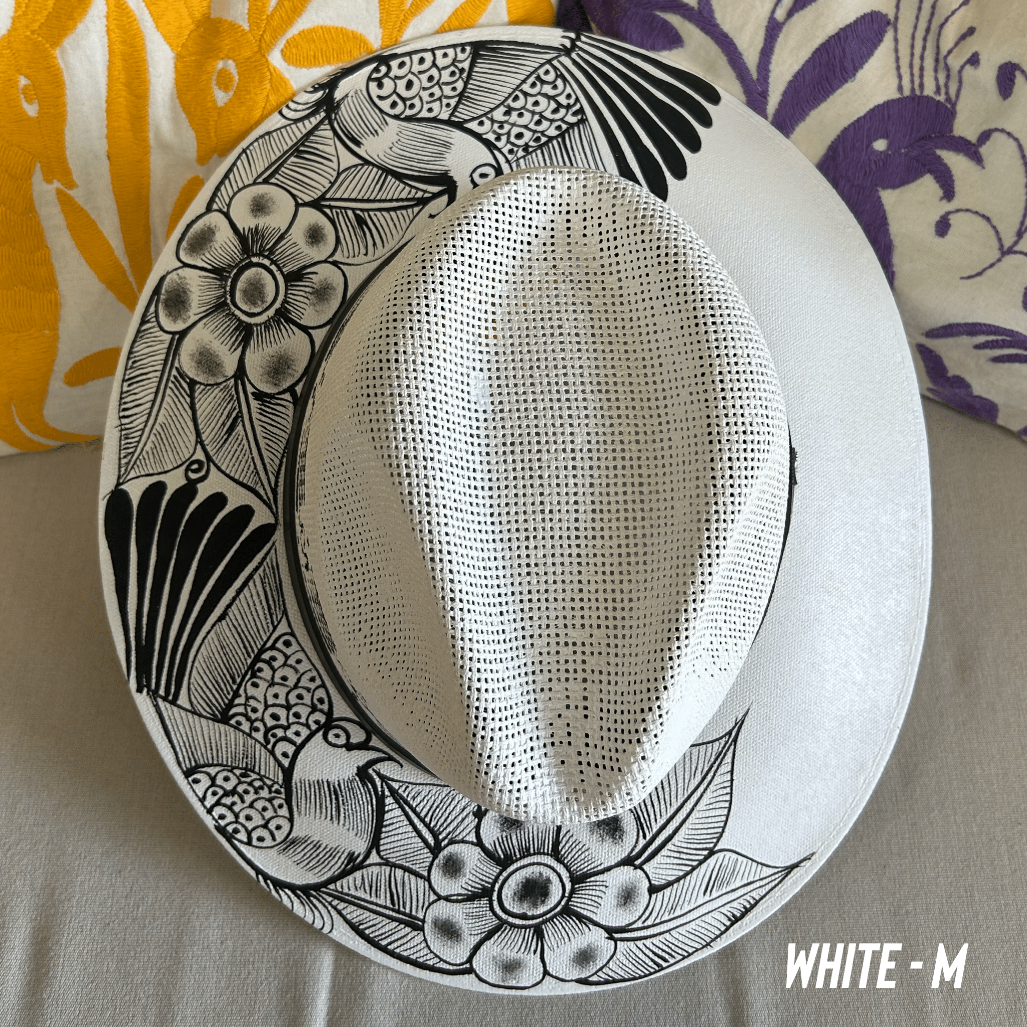 Mexican Hand Painted Black and White Sun Hat Mexican Hand Painted Black and White Sun Hat