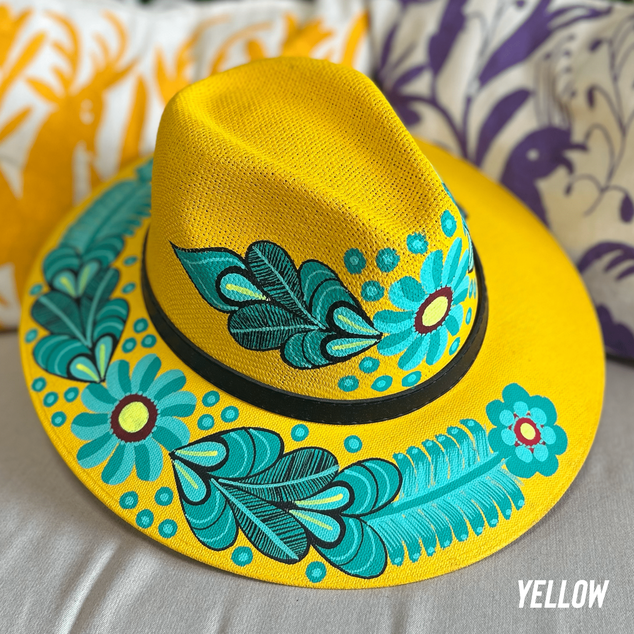 Mexican Hand Painted  Sun Hat - Daisy Mexican Hand Painted  Sun Hat - Daisy