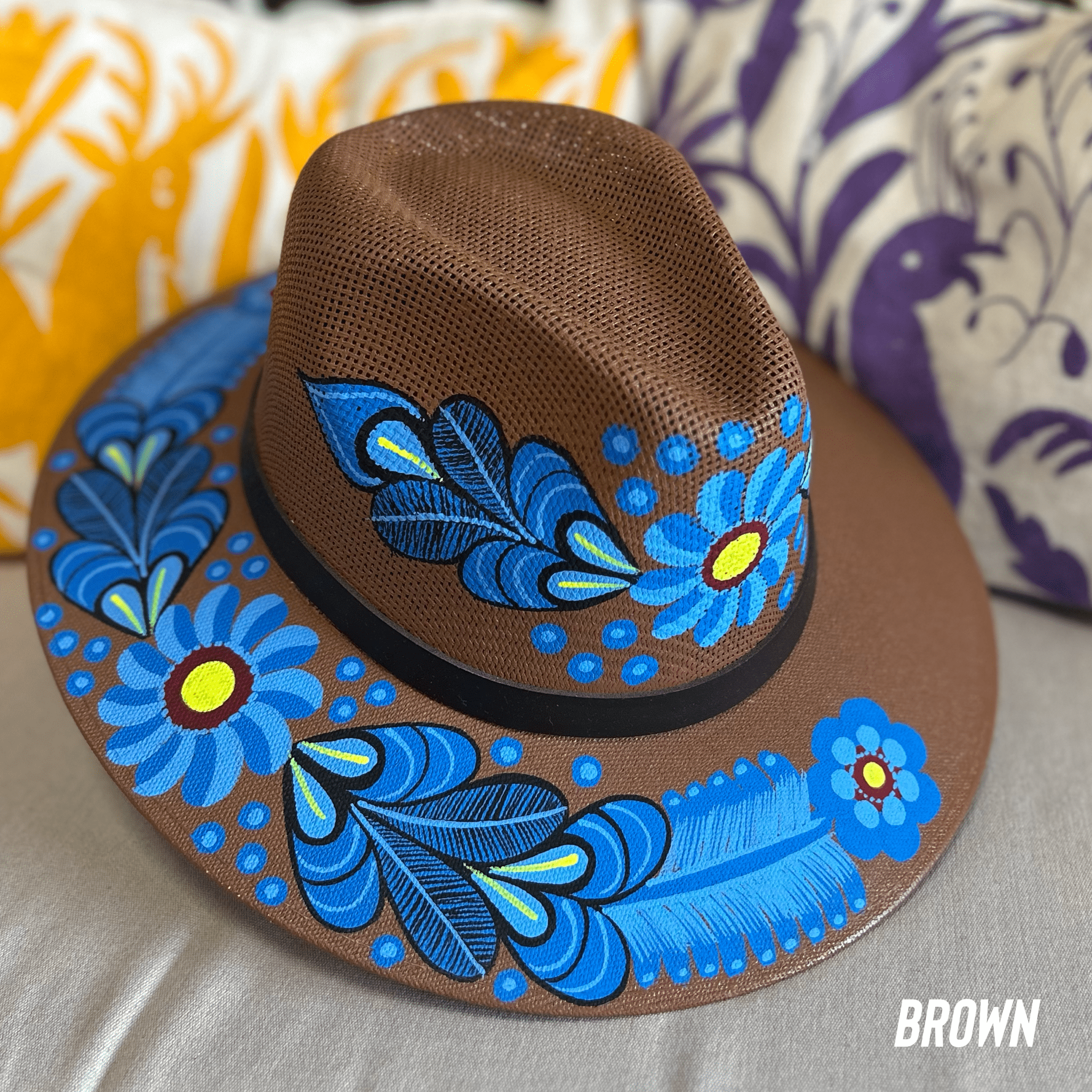 ???Hand Painted Hat??? Hand Painted Mexican Art Straw Hat - Unique Designs, Made in  main image 2