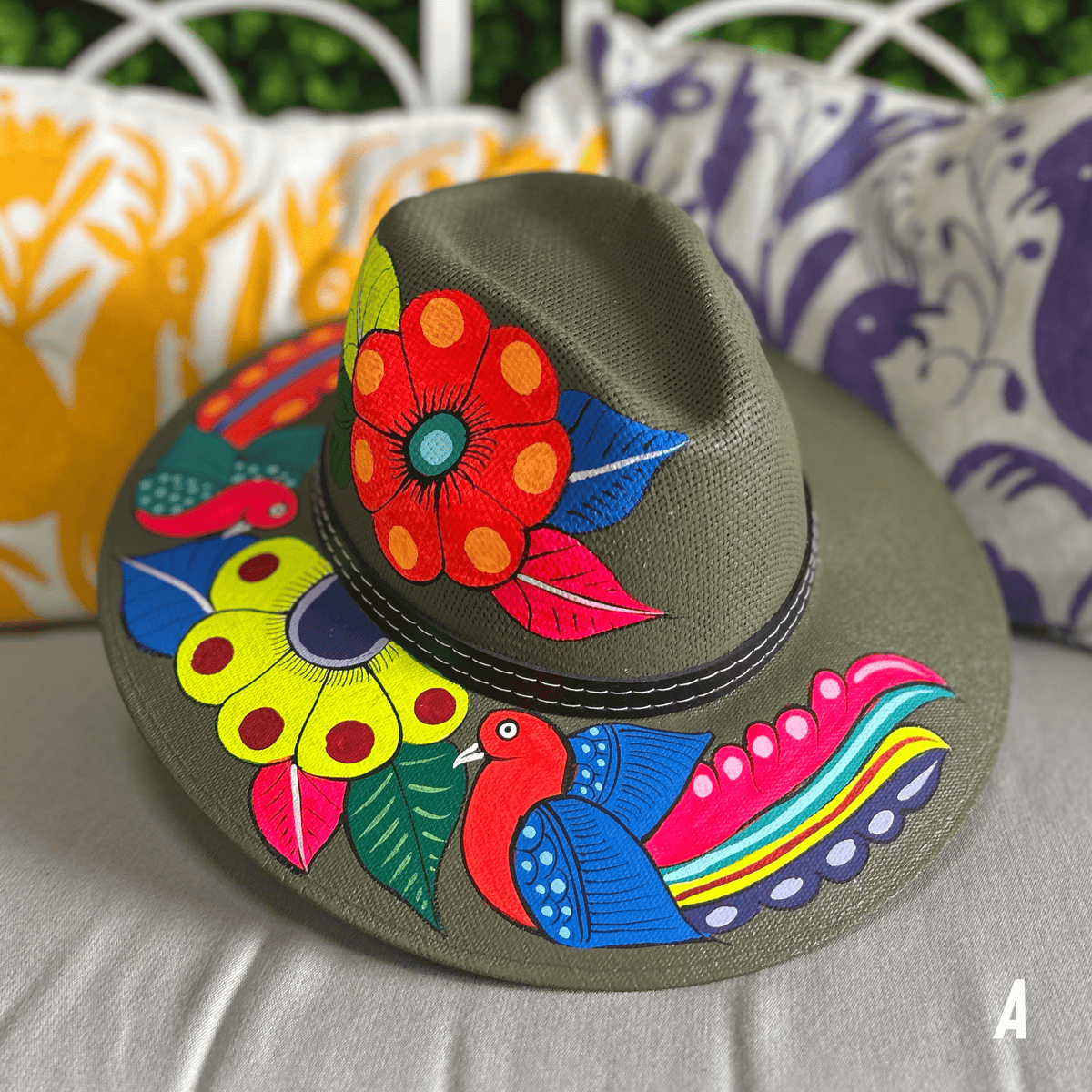 Mexican Artesanal Hand-painted Straw Hat Hand Painted Mexican Art Folkloric Straw Sun Hat Sombrero  main image 3