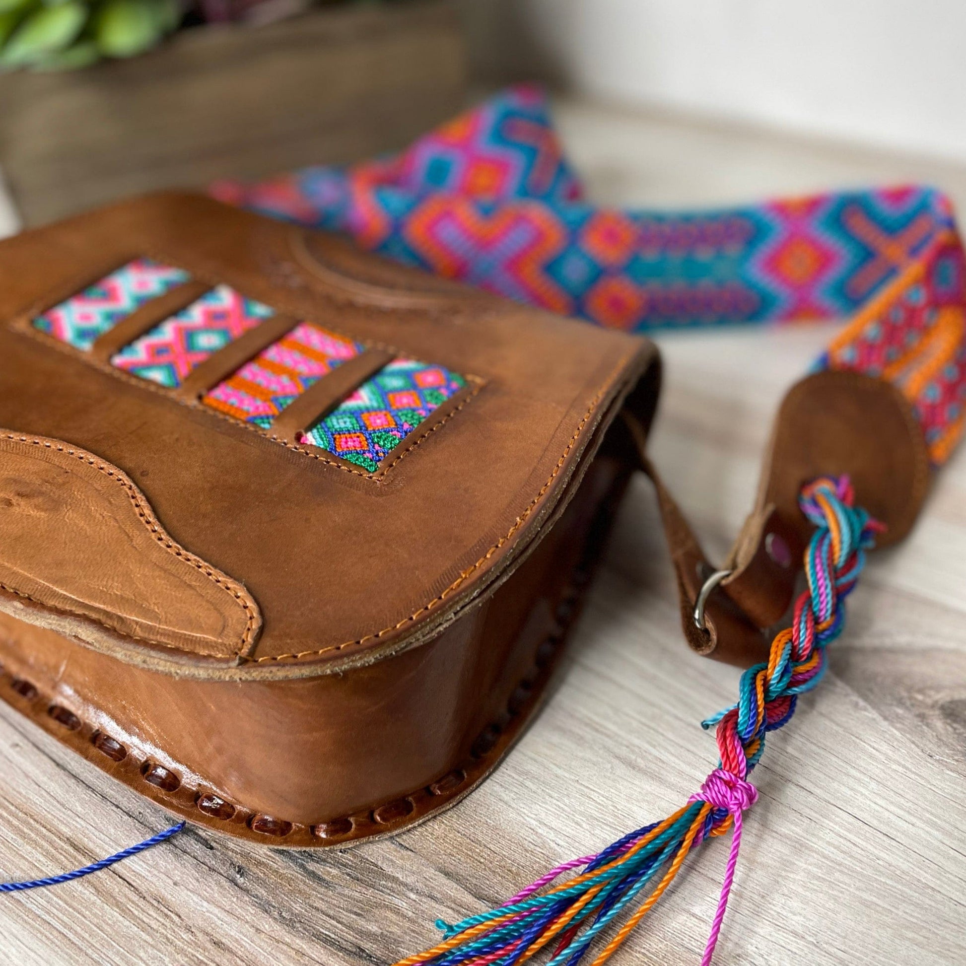 Mexican Leather Crossbody Saddle Bag - Hand Tooled