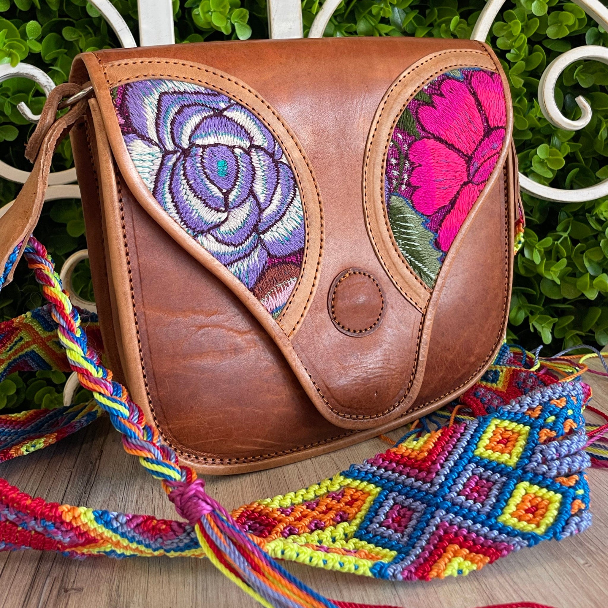 Mexican Leather Envelope Crossbody Bag Embroidered A